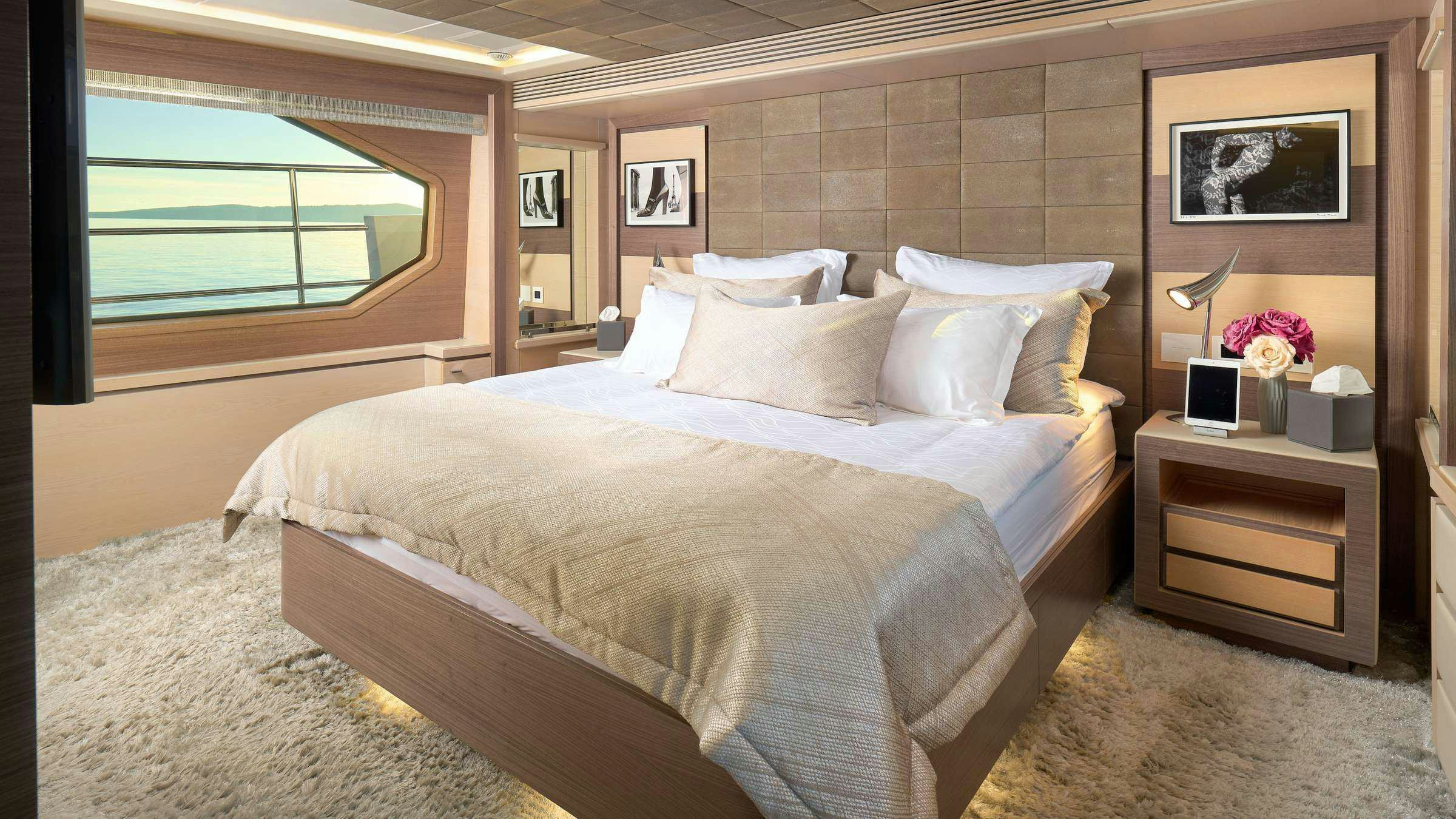 a bed in a room aboard OCEAN DRIVE Yacht for Charter