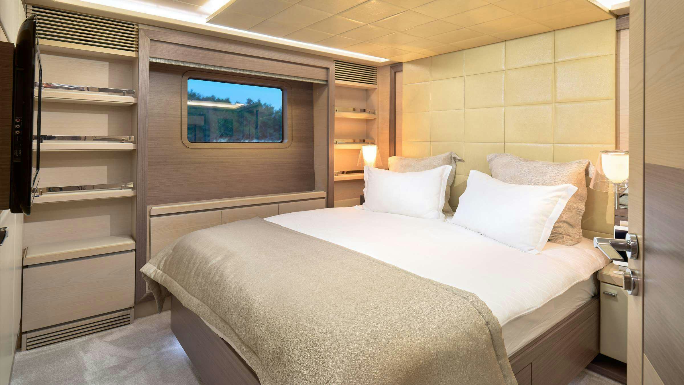 a bed in a room aboard OCEAN DRIVE Yacht for Charter