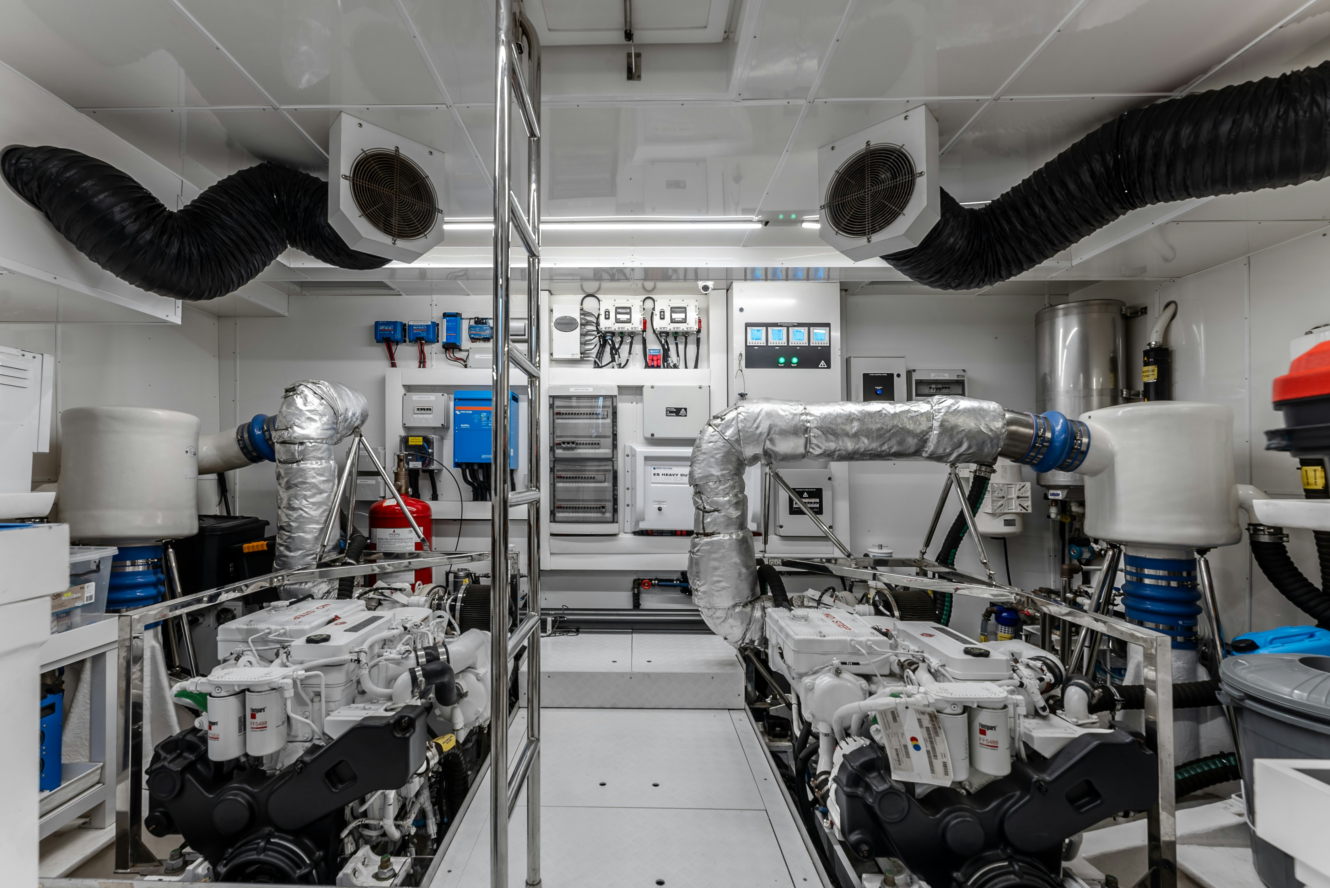 a room with machinery and pipes aboard LITTLE MERMAID Yacht for Sale