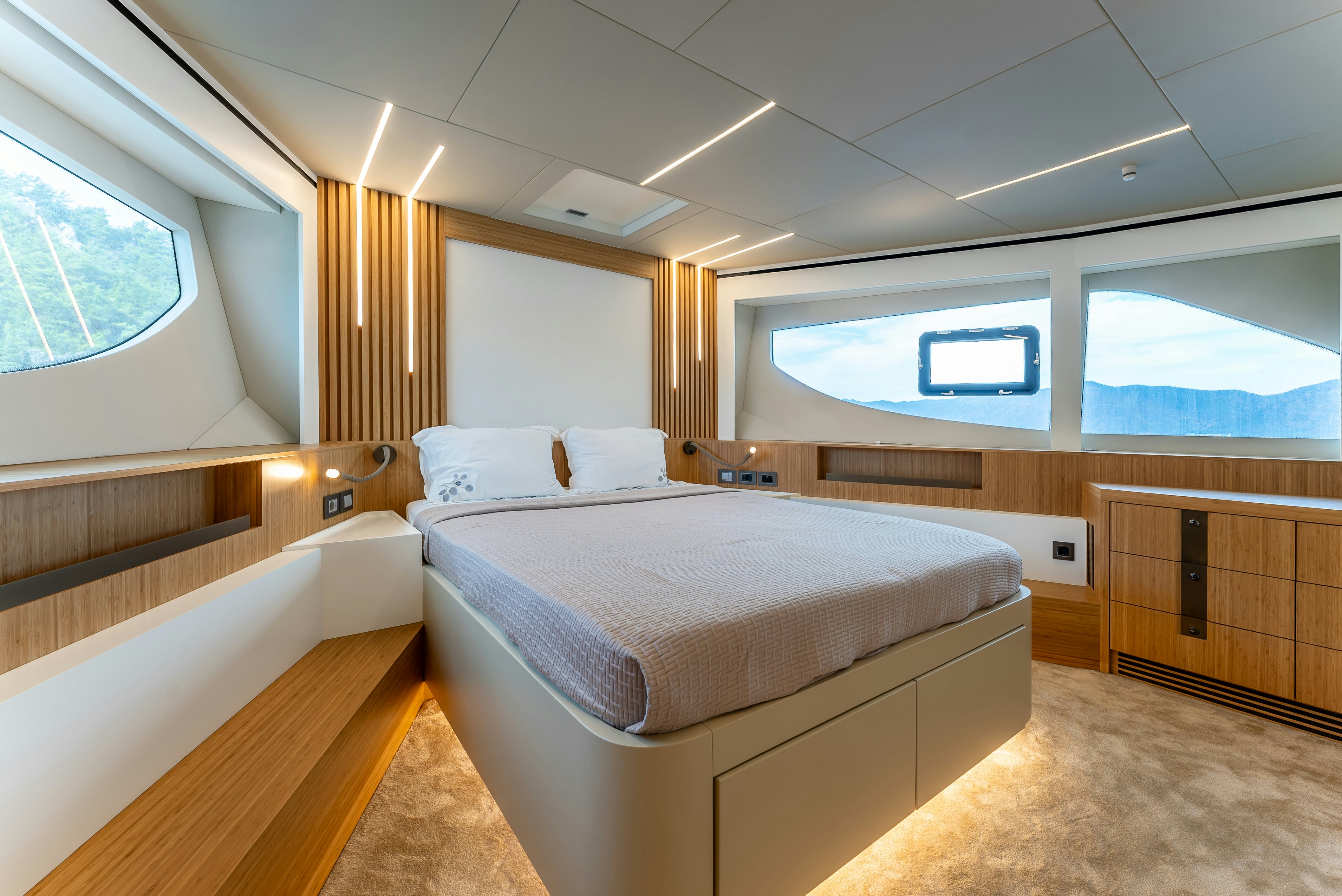 a room with two beds aboard LITTLE MERMAID Yacht for Sale