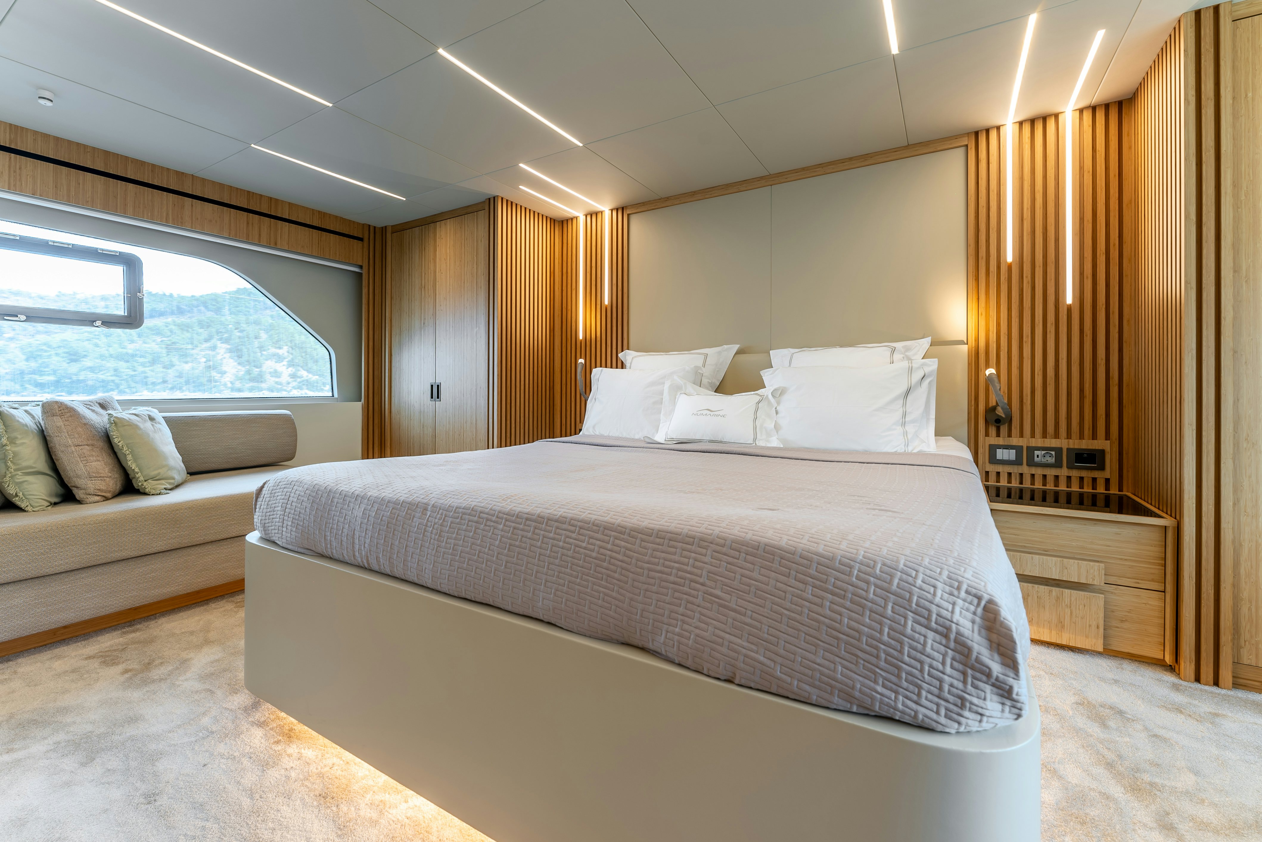a bed in a room aboard LITTLE MERMAID Yacht for Sale