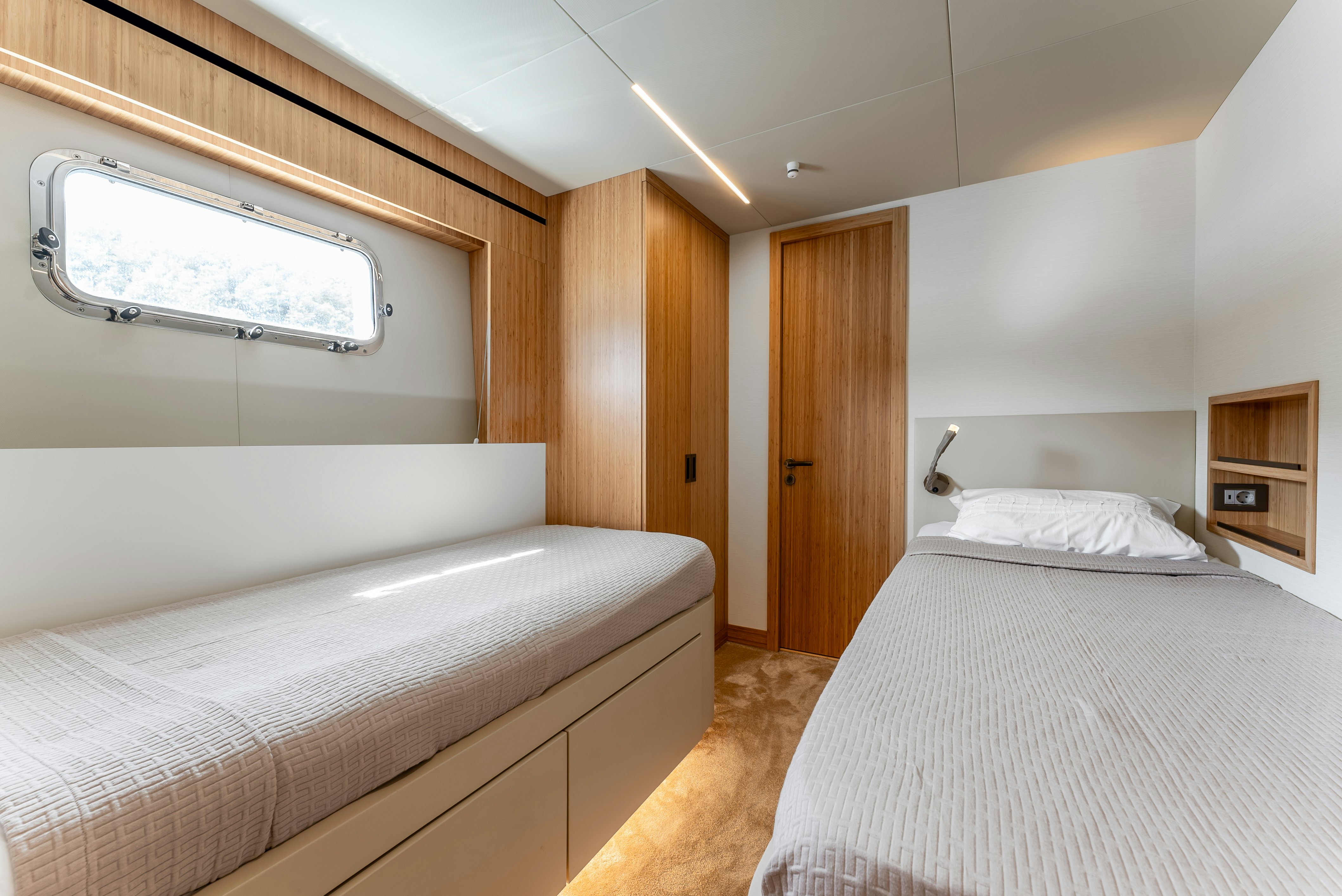 a room with two beds aboard LITTLE MERMAID Yacht for Sale
