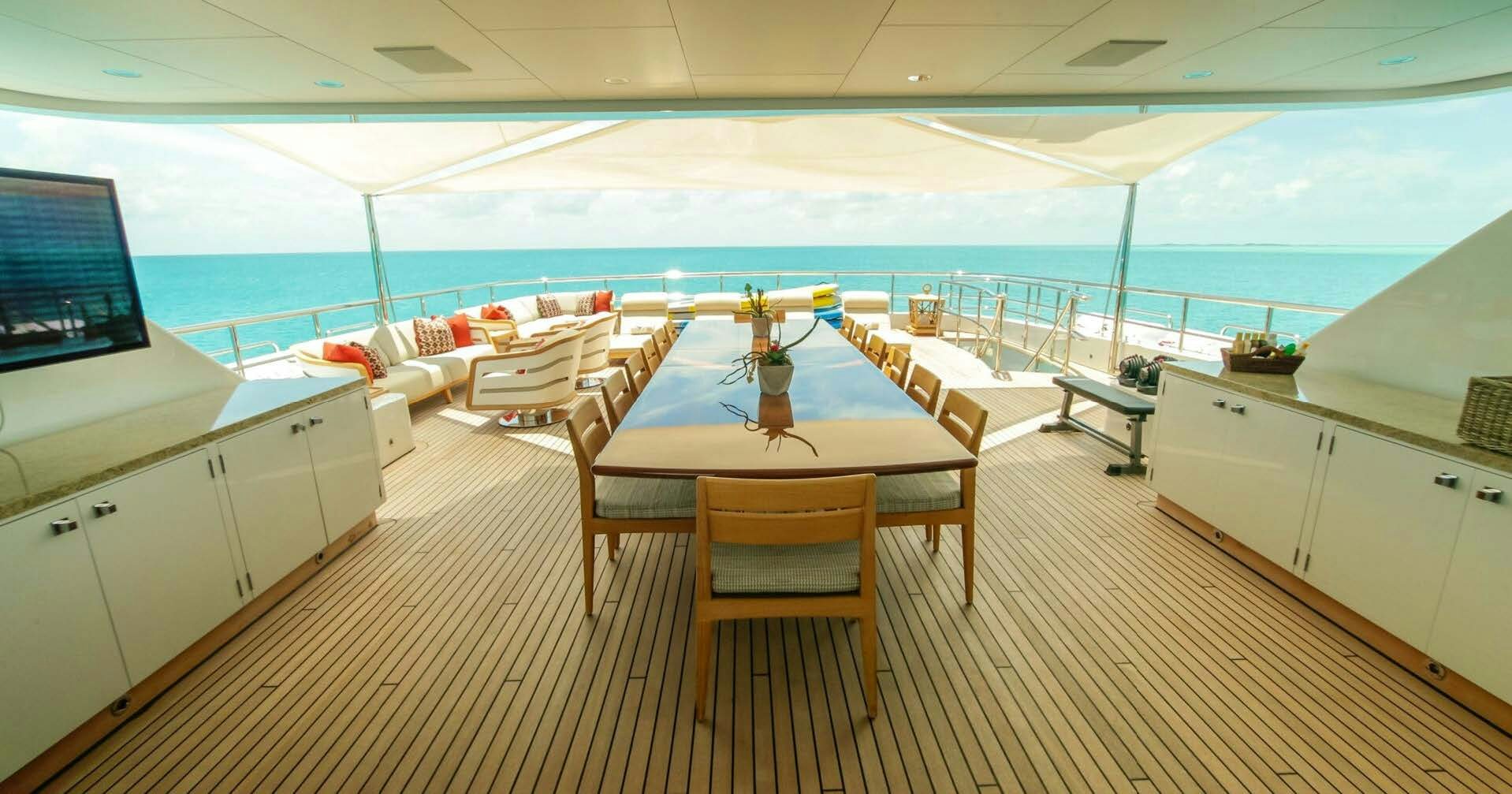 a large room with a table and chairs aboard W Yacht for Charter