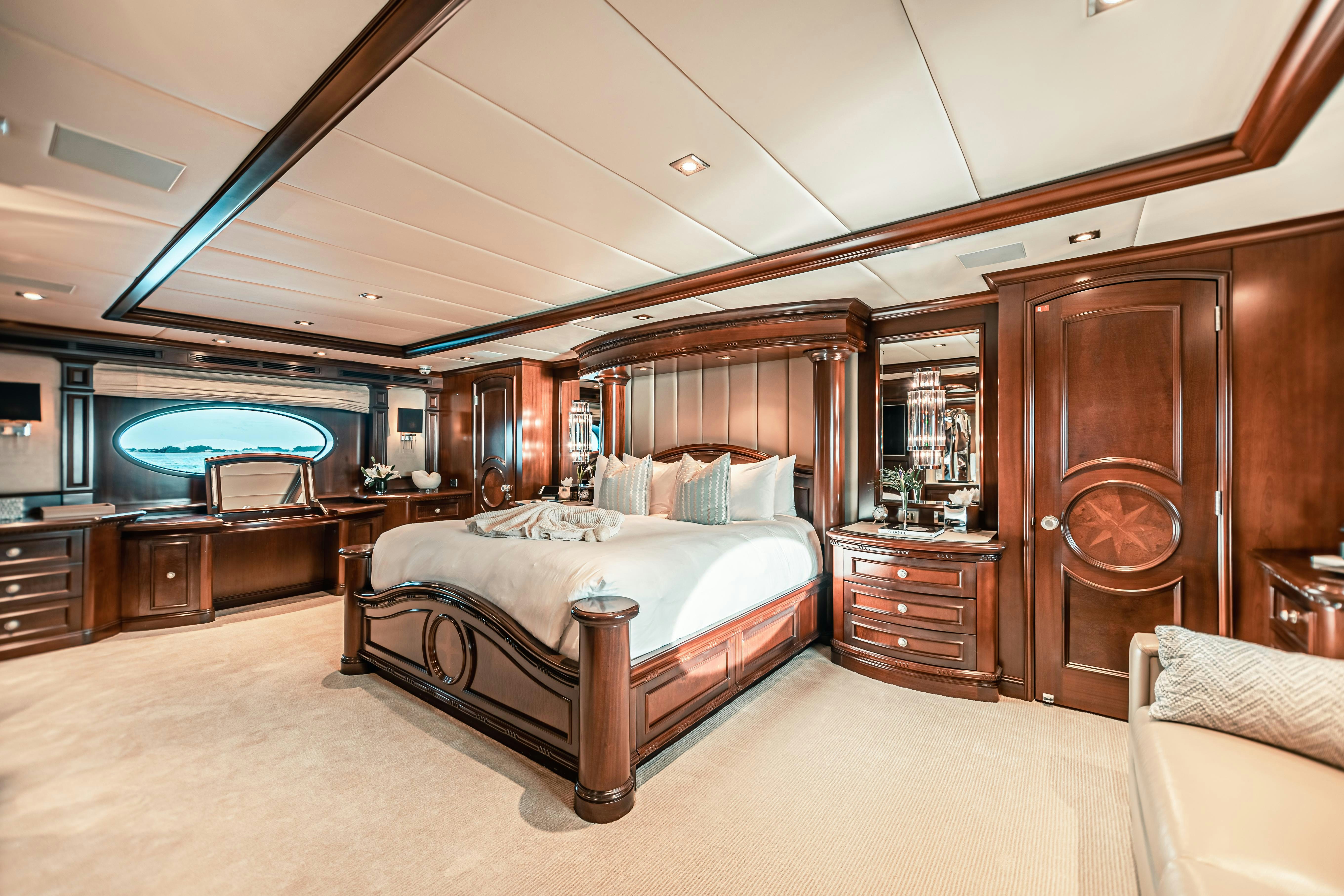 a large bedroom with a large bed aboard MIRABELLA Yacht for Charter