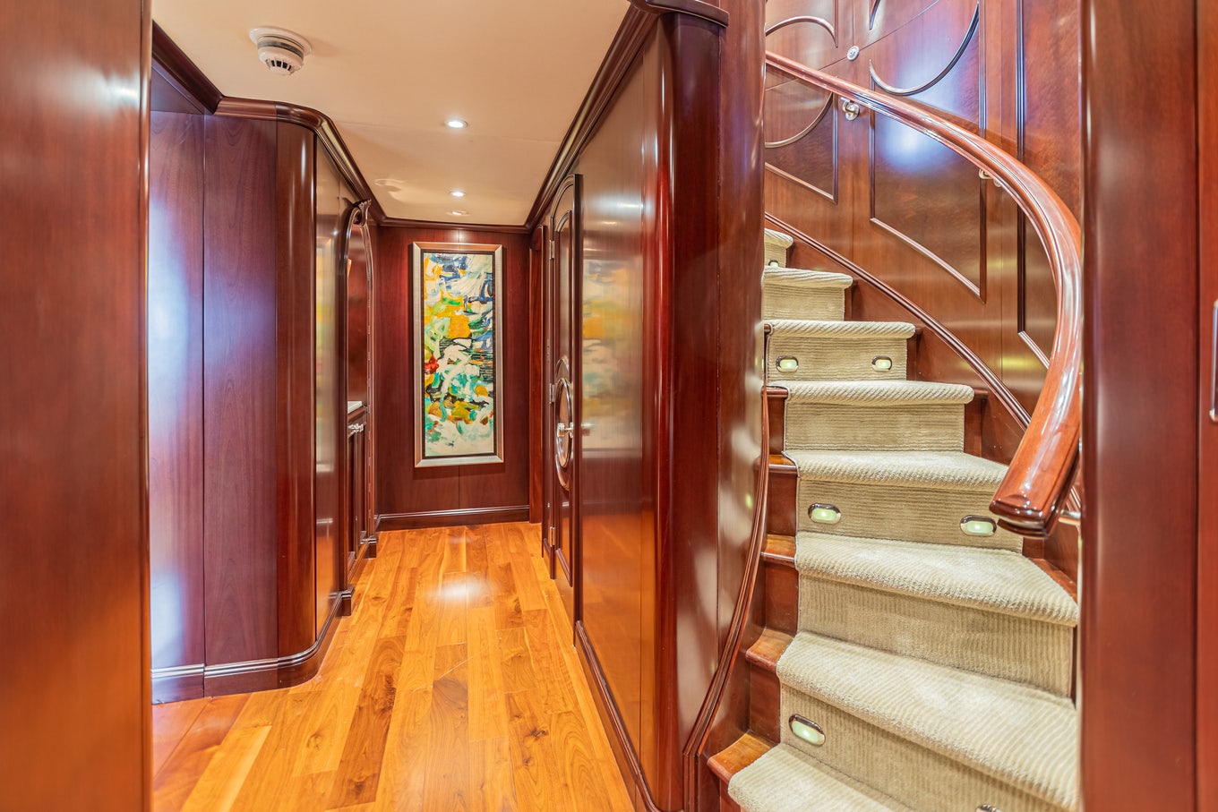 a staircase in a room aboard MIRABELLA Yacht for Sale