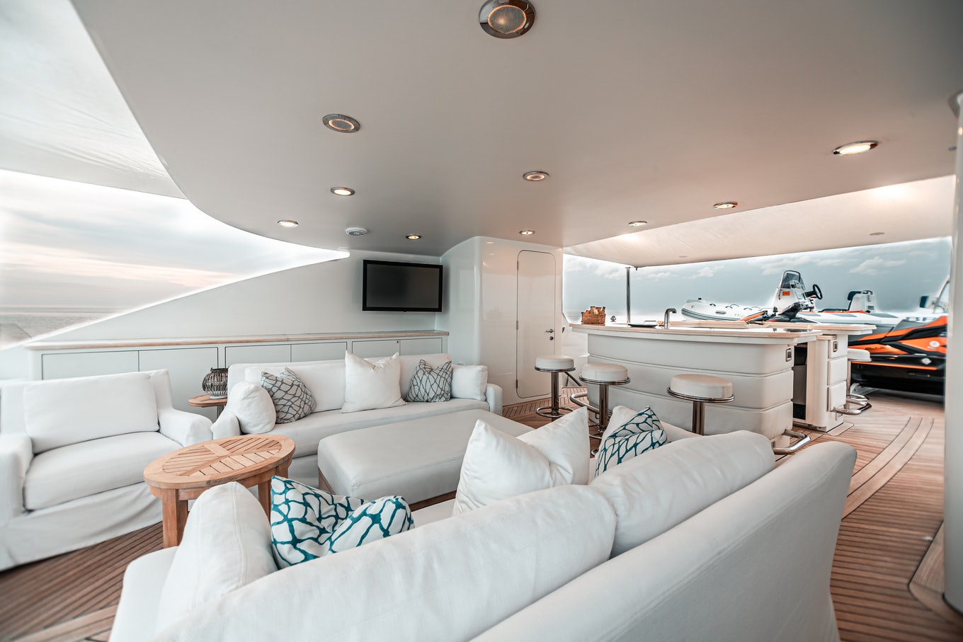 a living room with a couch and a piano aboard MIRABELLA Yacht for Sale