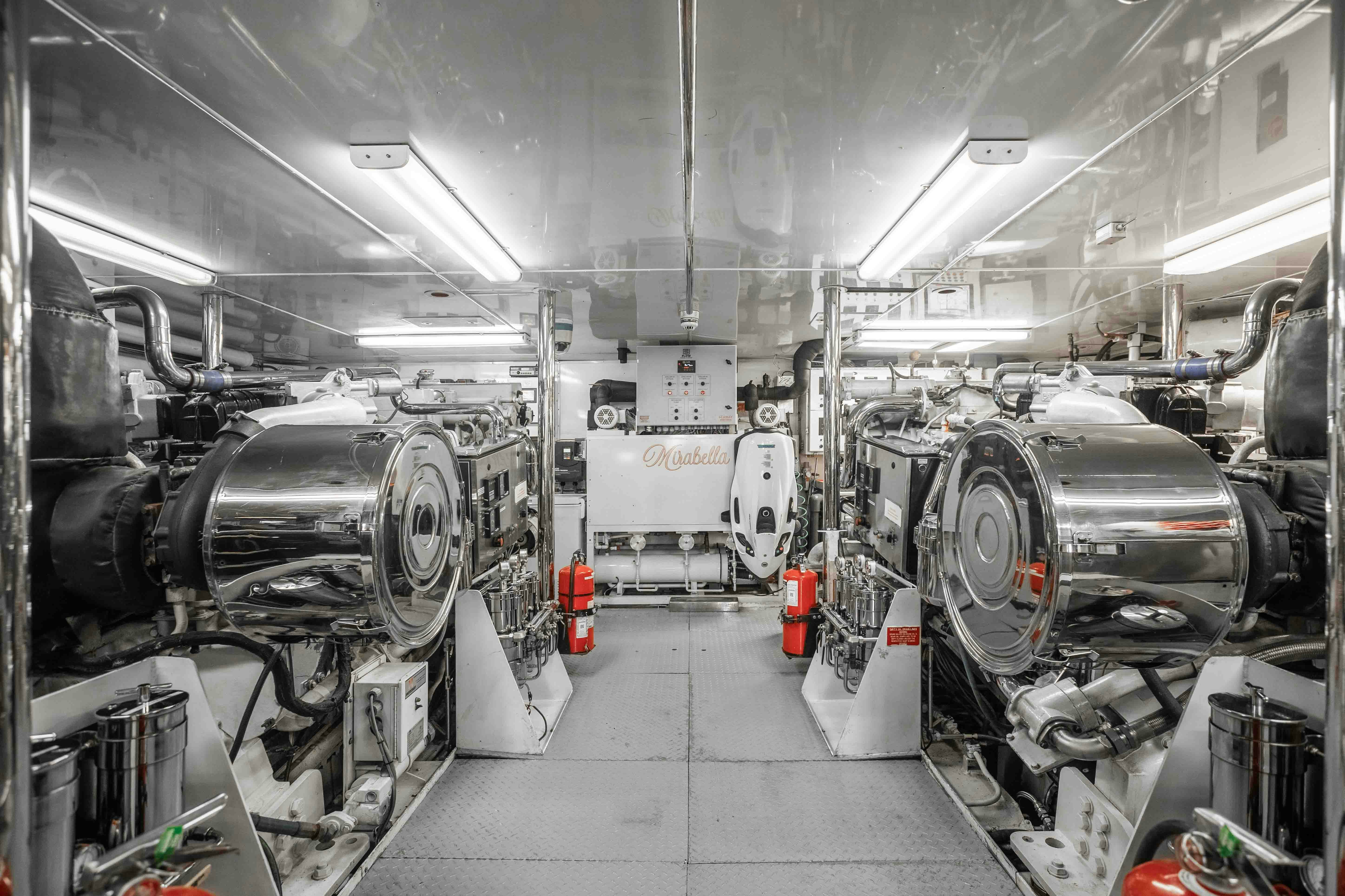 a large room with large machinery aboard MIRABELLA Yacht for Sale