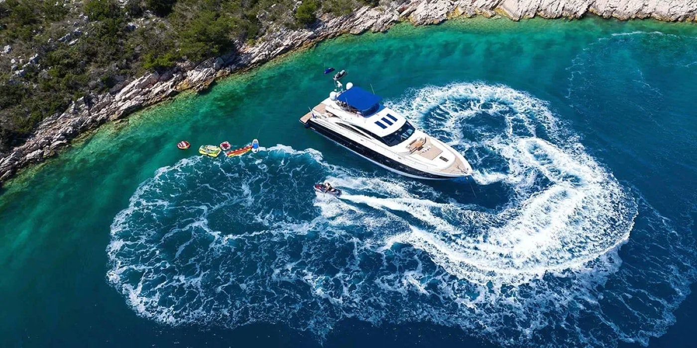 a boat on the water aboard AGAVE Yacht for Sale