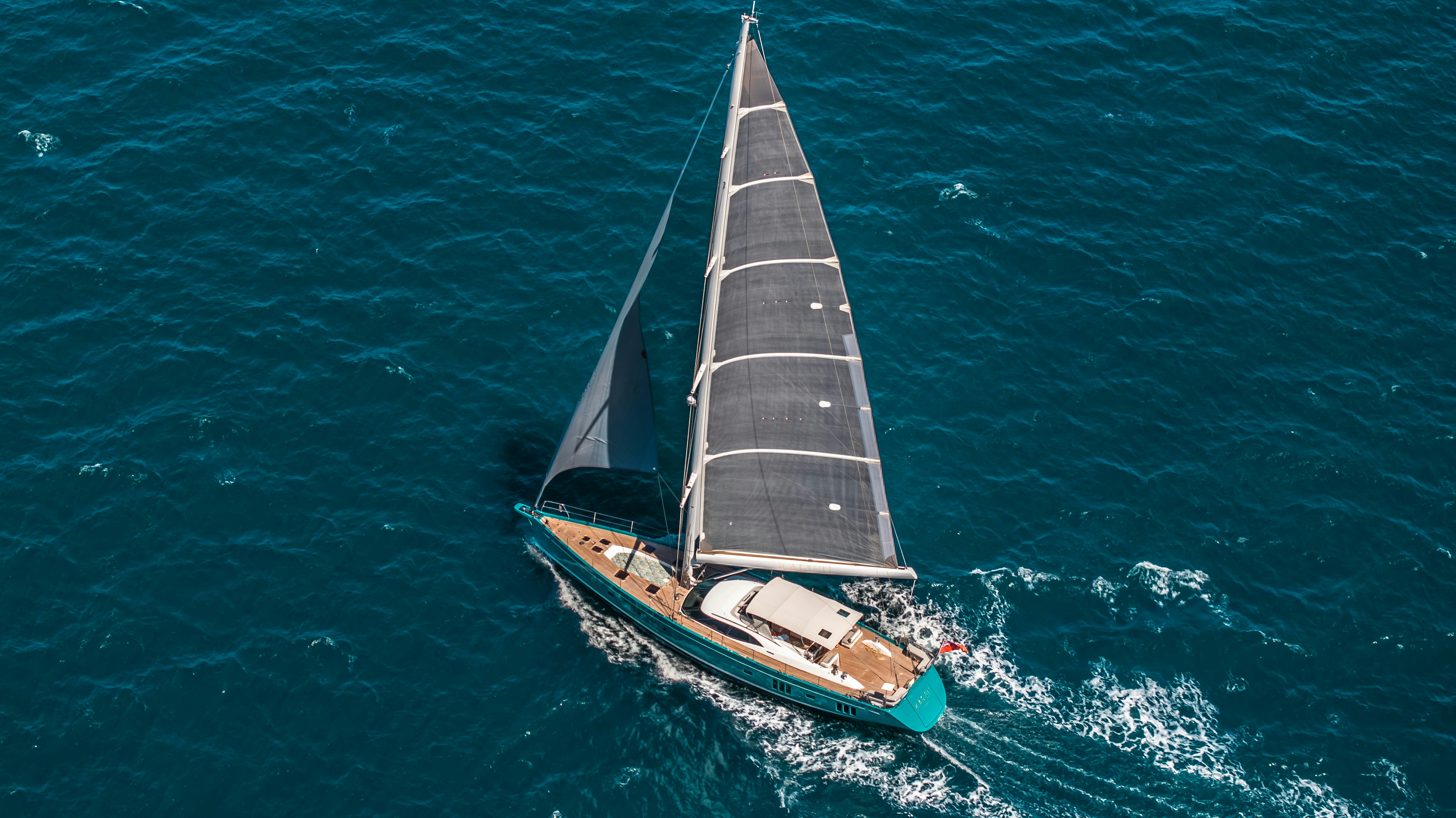 a sailboat in the water aboard KARIBU Yacht for Sale