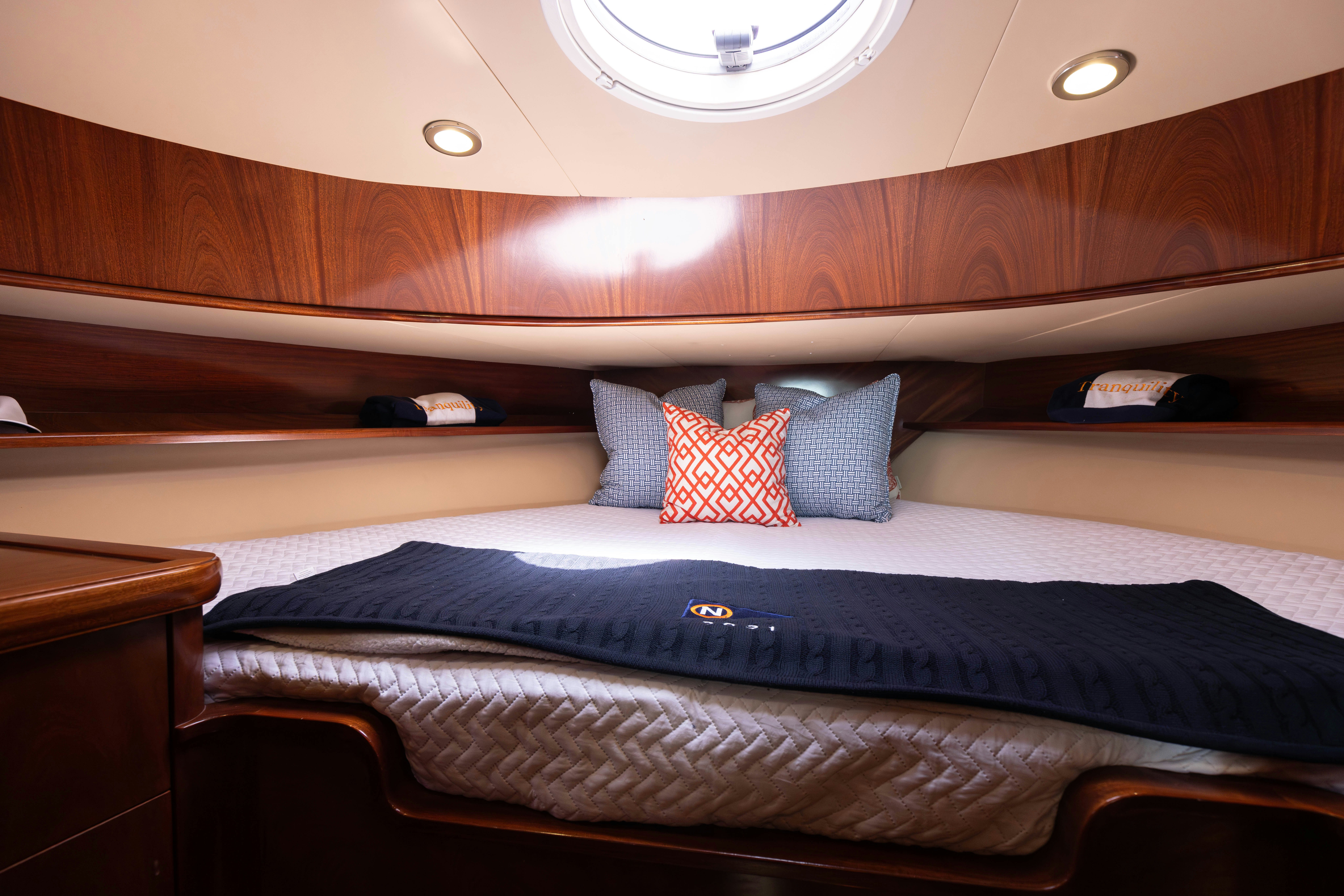 a bed with pillows aboard TRANQUILITY Yacht for Sale