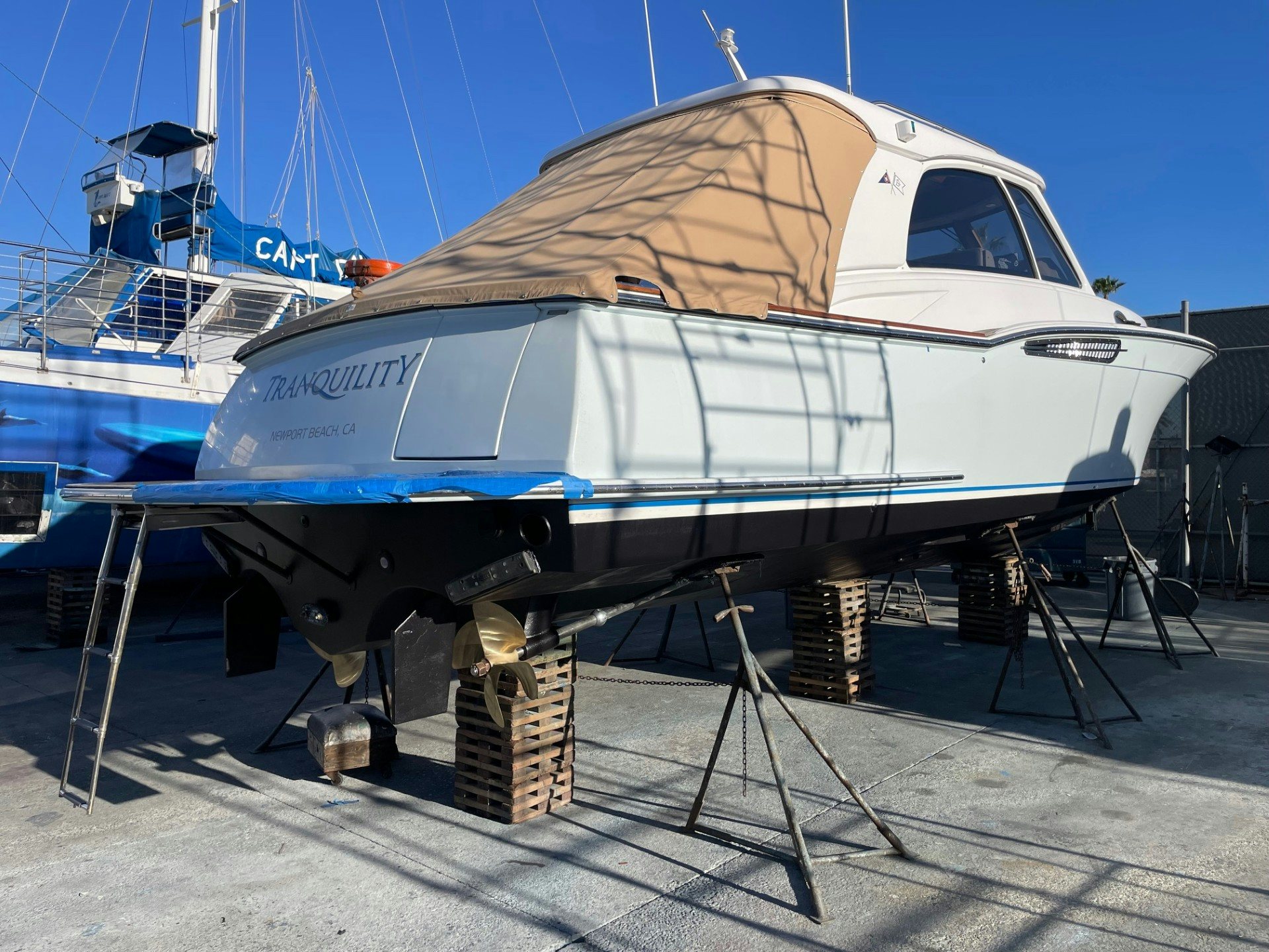 a boat on a trailer aboard TRANQUILITY Yacht for Sale