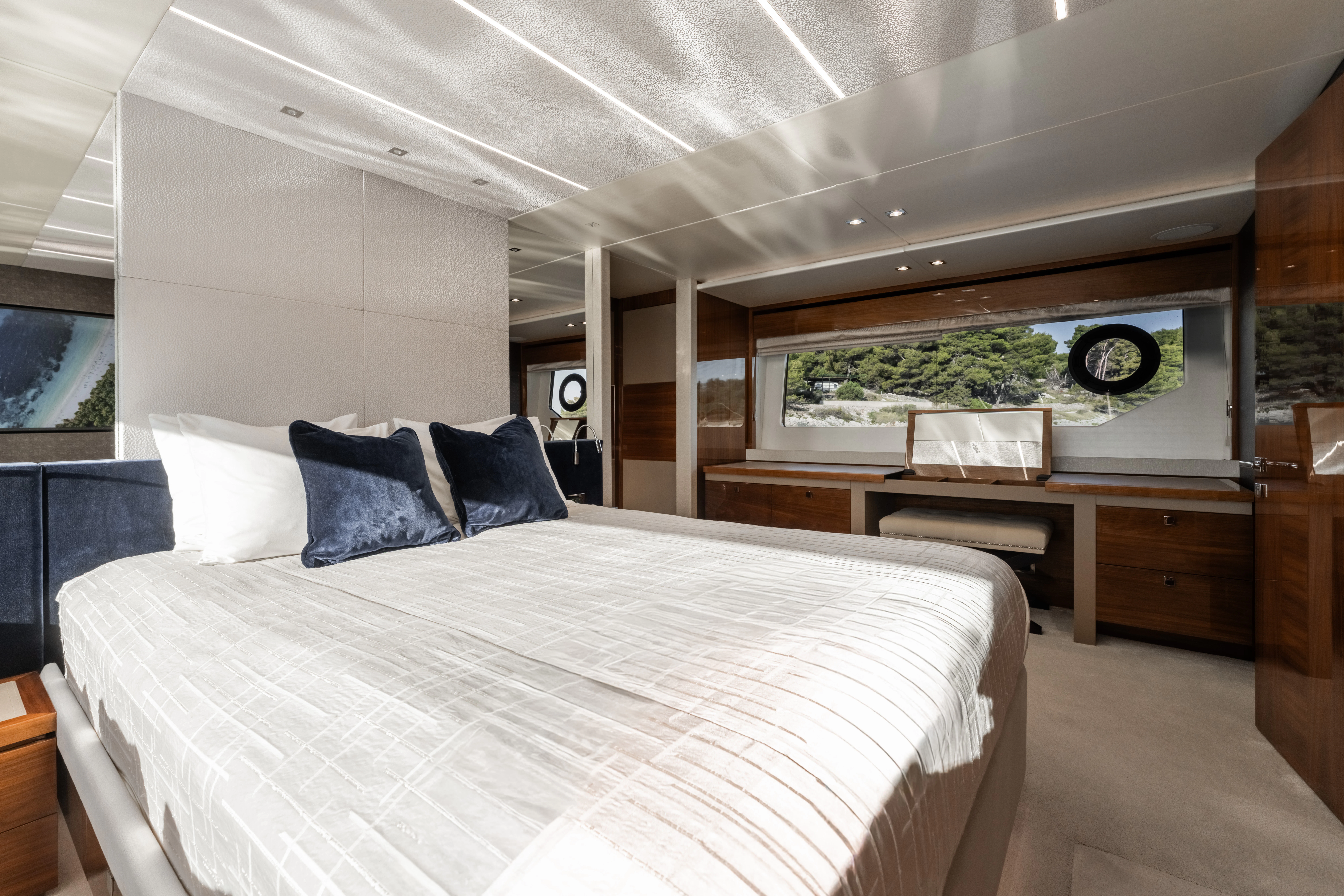a bed in a room aboard TOP LEVEL Yacht for Sale