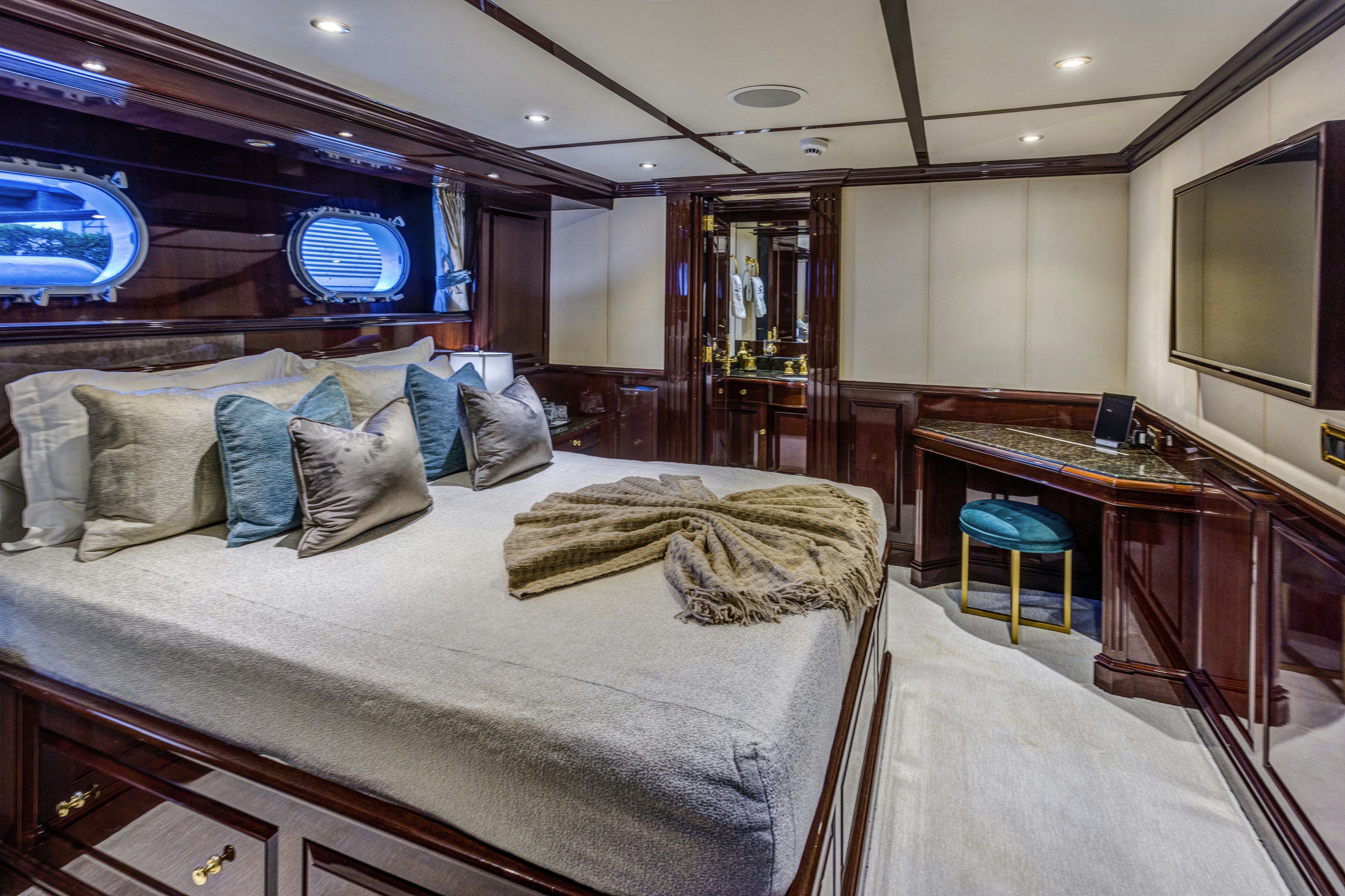 a bed in a room aboard IONIAN PRINCESS Yacht for Sale