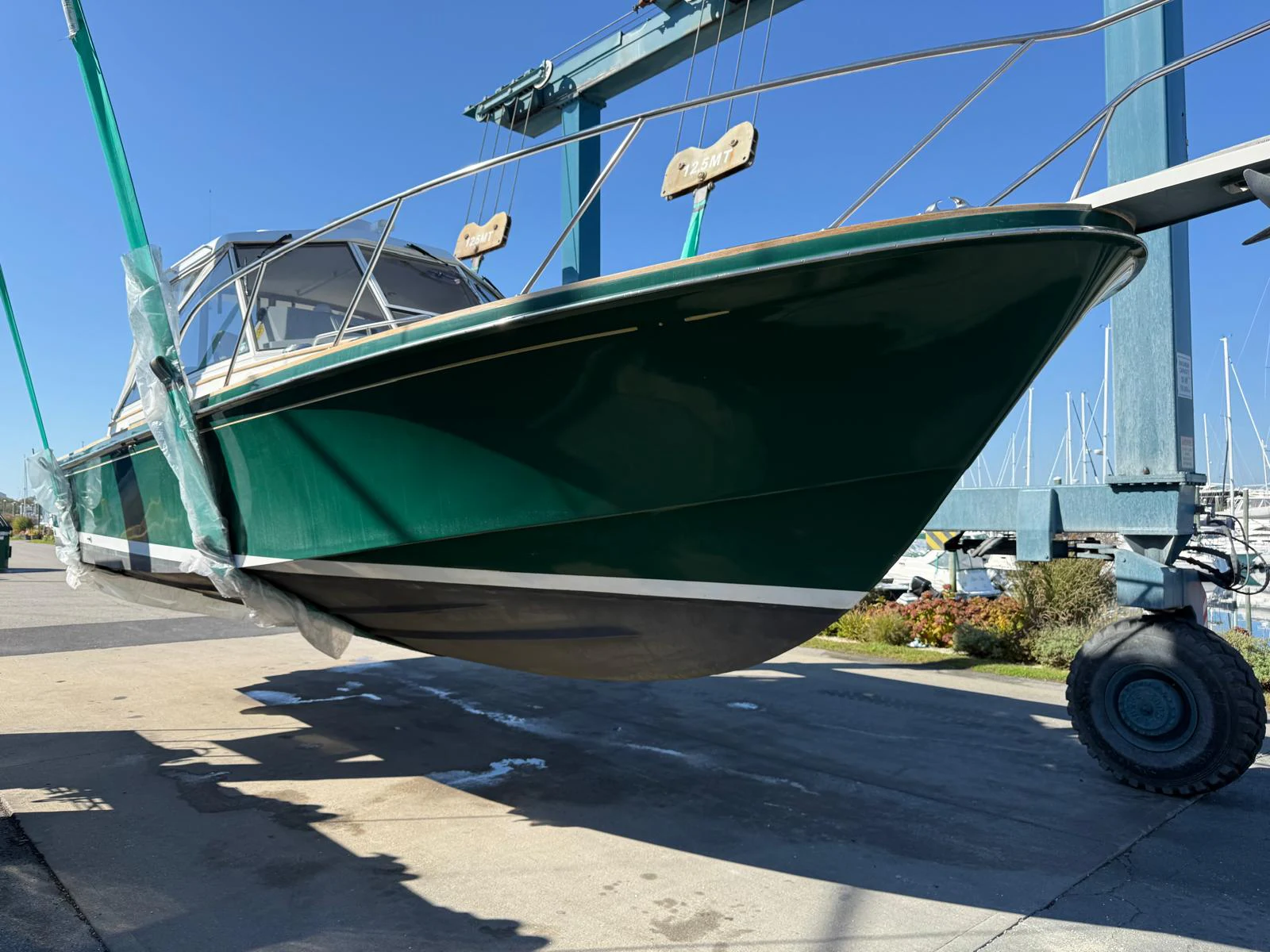 a boat on a trailer aboard LARK Yacht for Sale