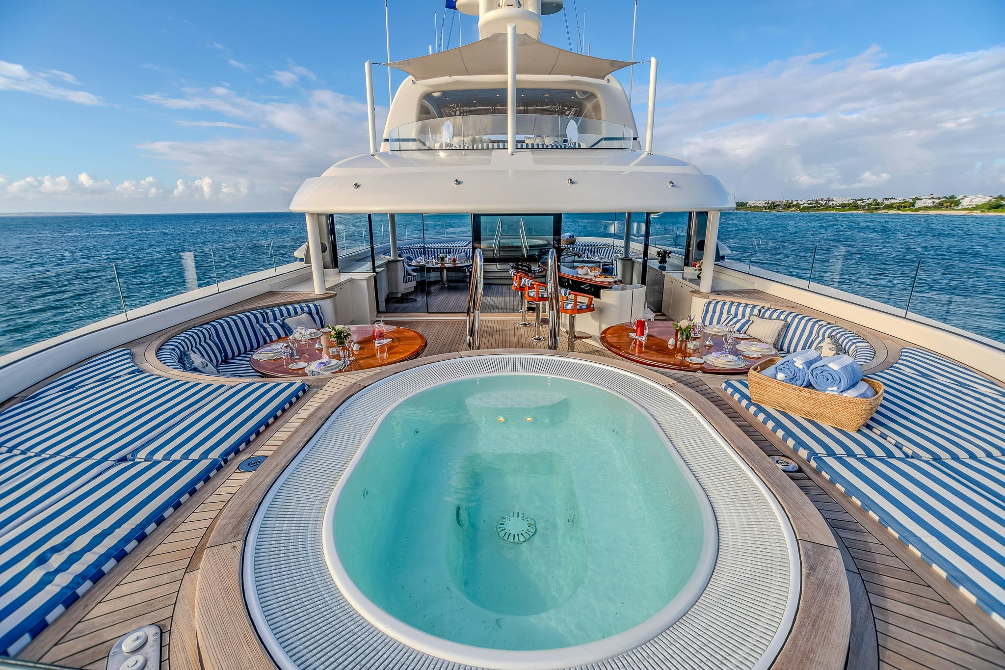 a large swimming pool on a boat aboard LADY KATHRYN V Yacht for Charter