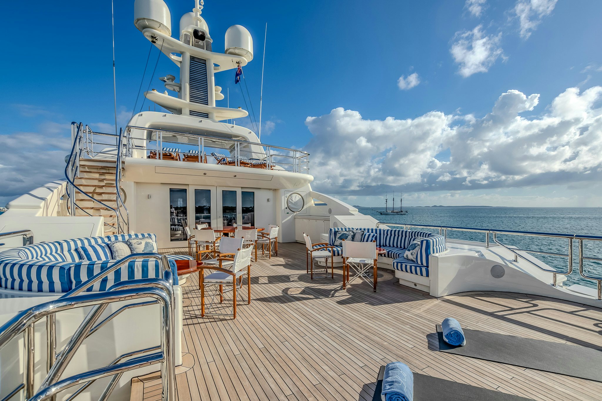 a boat on a deck aboard LADY KATHRYN V Yacht for Charter