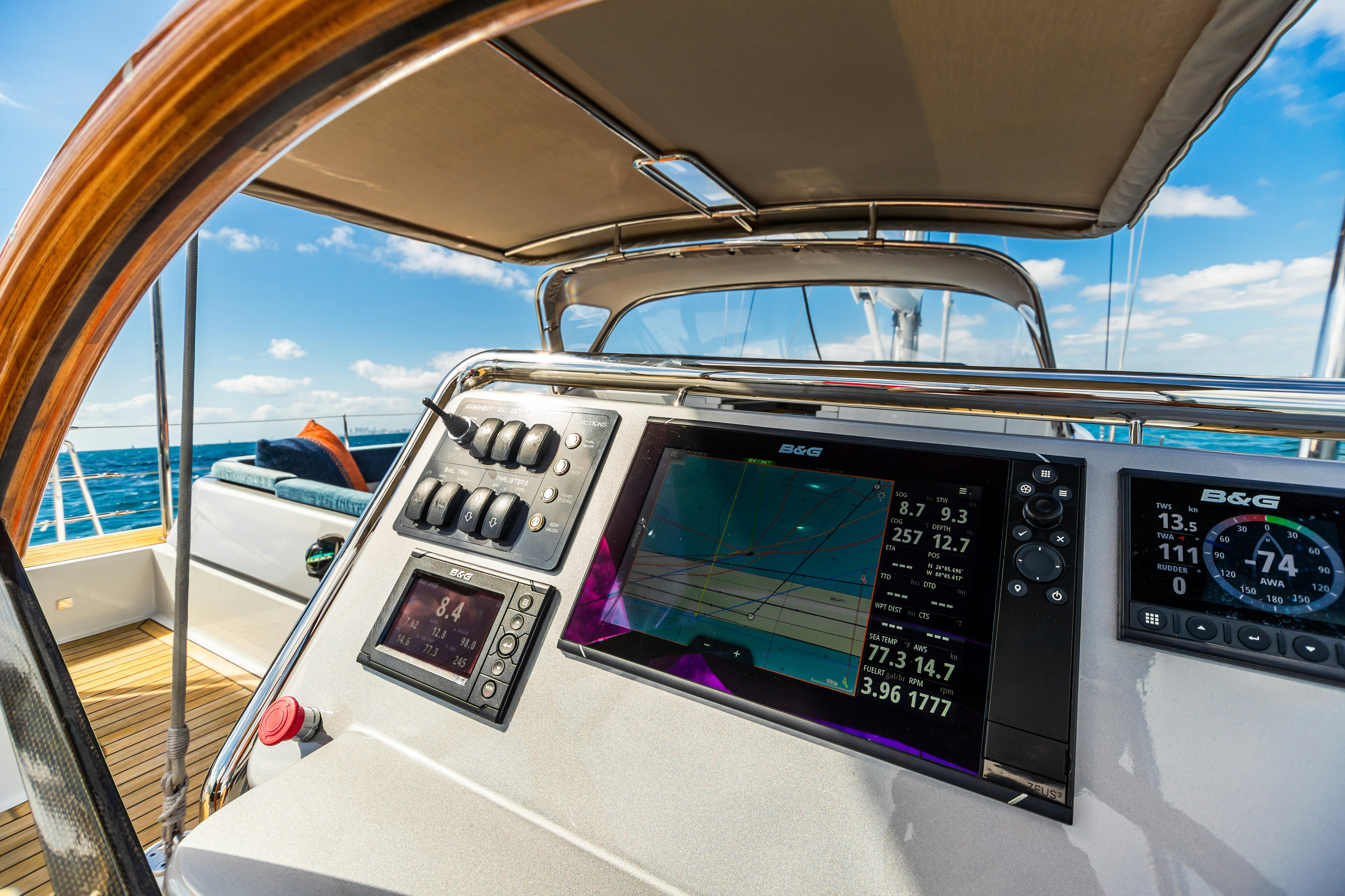 the inside of a cockpit aboard ASSAI Yacht for Sale