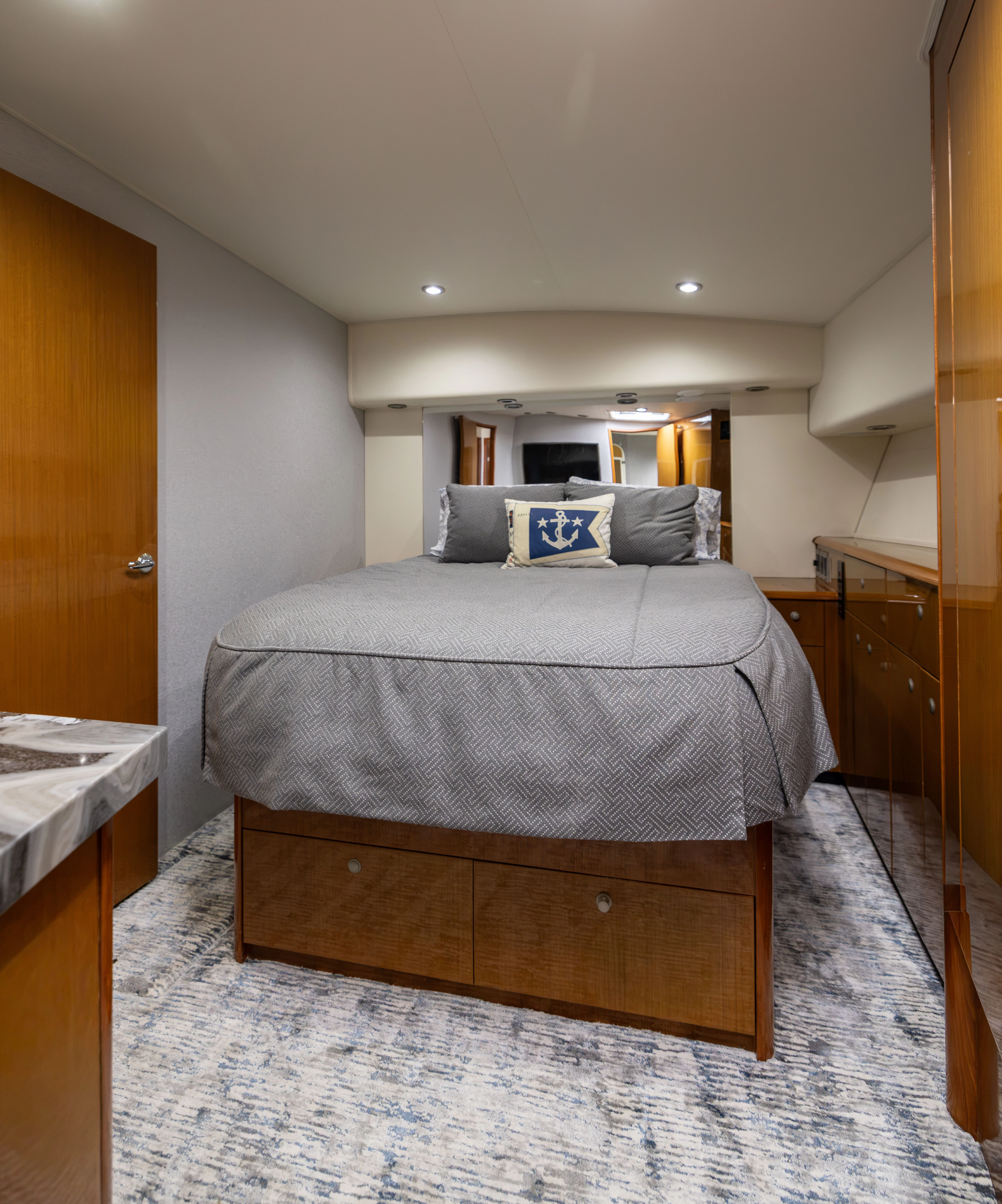 a bed in a room aboard ANEJO Yacht for Sale