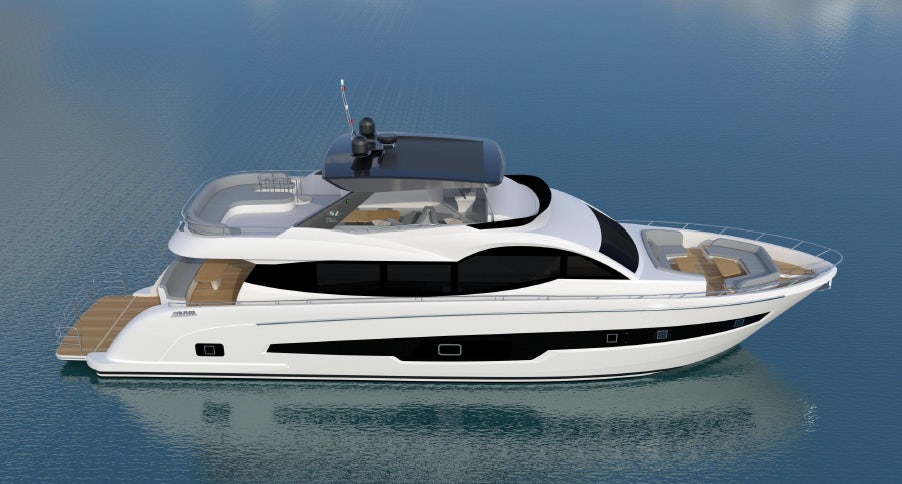 a white yacht in the water aboard ALLEGRO FLYBRIDGE 82 MODEL-X Yacht for Sale