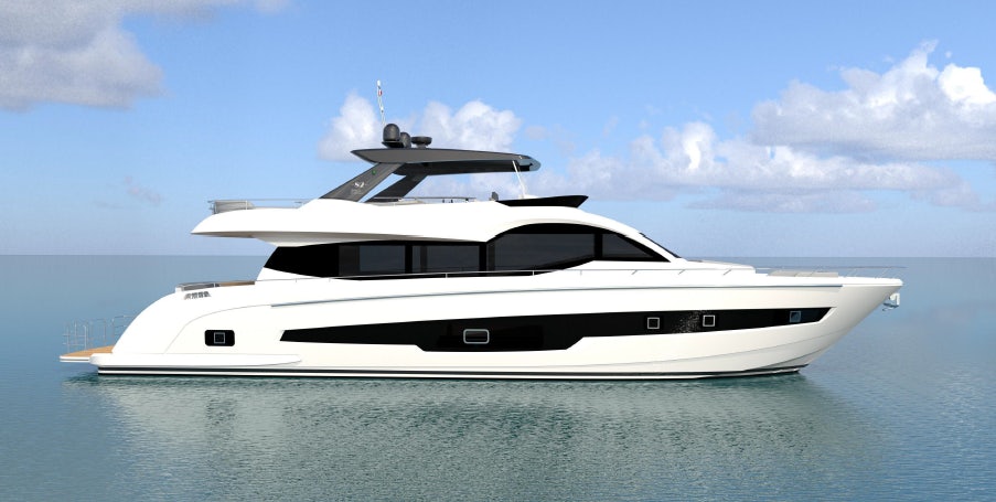 a white yacht in the water aboard ALLEGRO FLYBRIDGE 82 MODEL-X Yacht for Sale