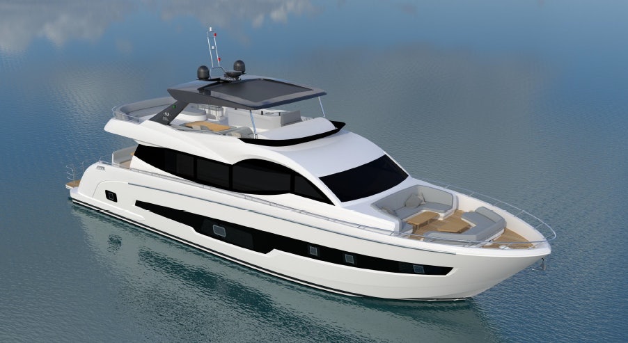 a white yacht in the water aboard ALLEGRO FLYBRIDGE 82 MODEL-X Yacht for Sale