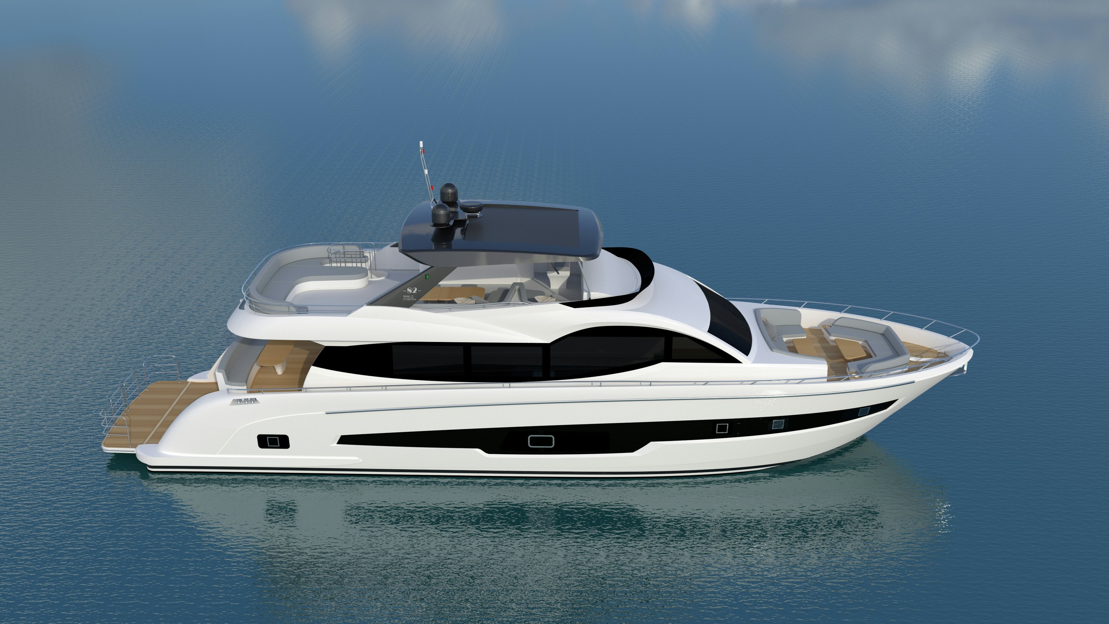 a white yacht in the water aboard ALLEGRO FLYBRIDGE 82 MODEL-X Yacht for Sale