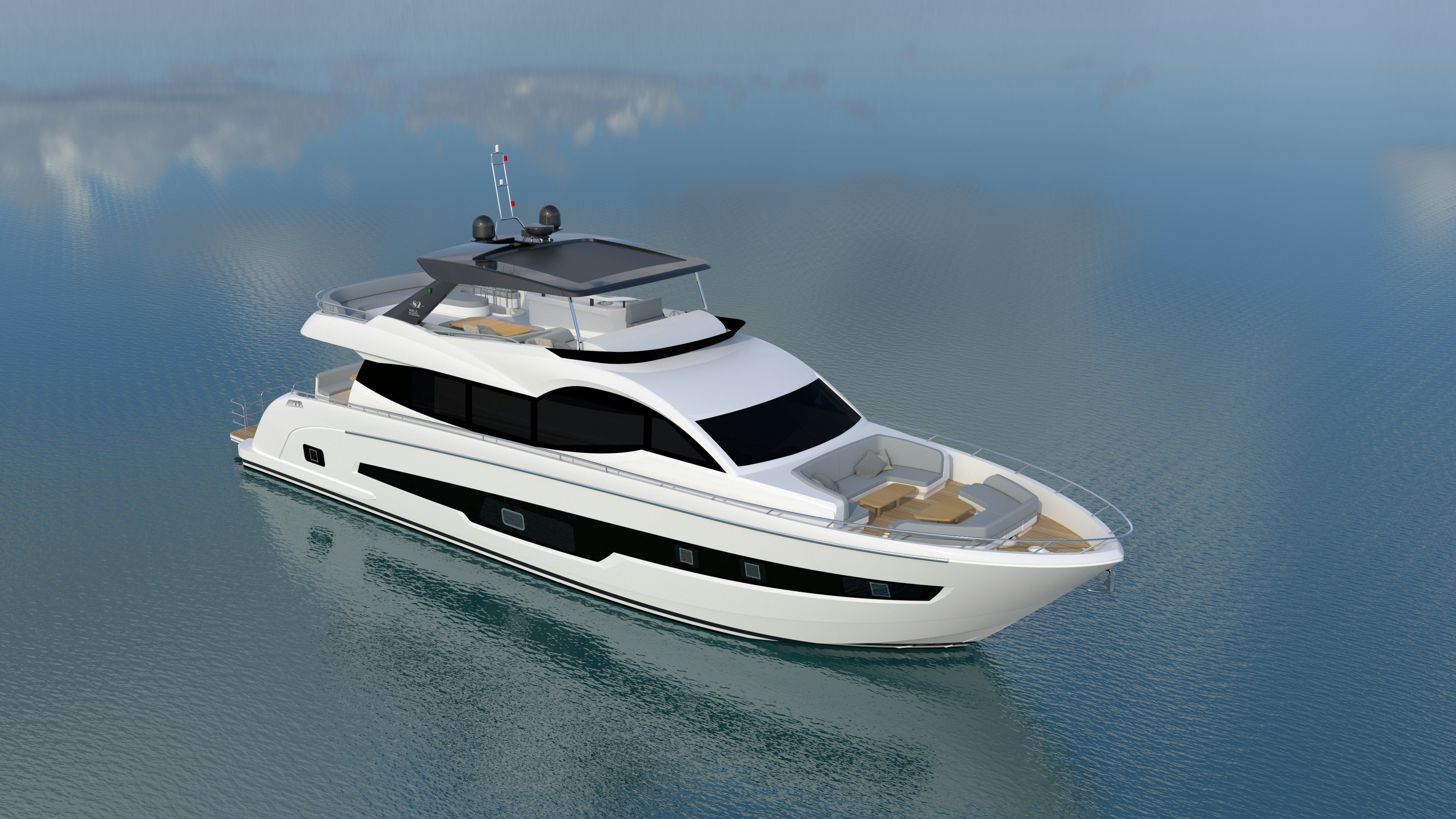 a white boat in the water aboard ALLEGRO FLYBRIDGE 82 MODEL-X Yacht for Sale