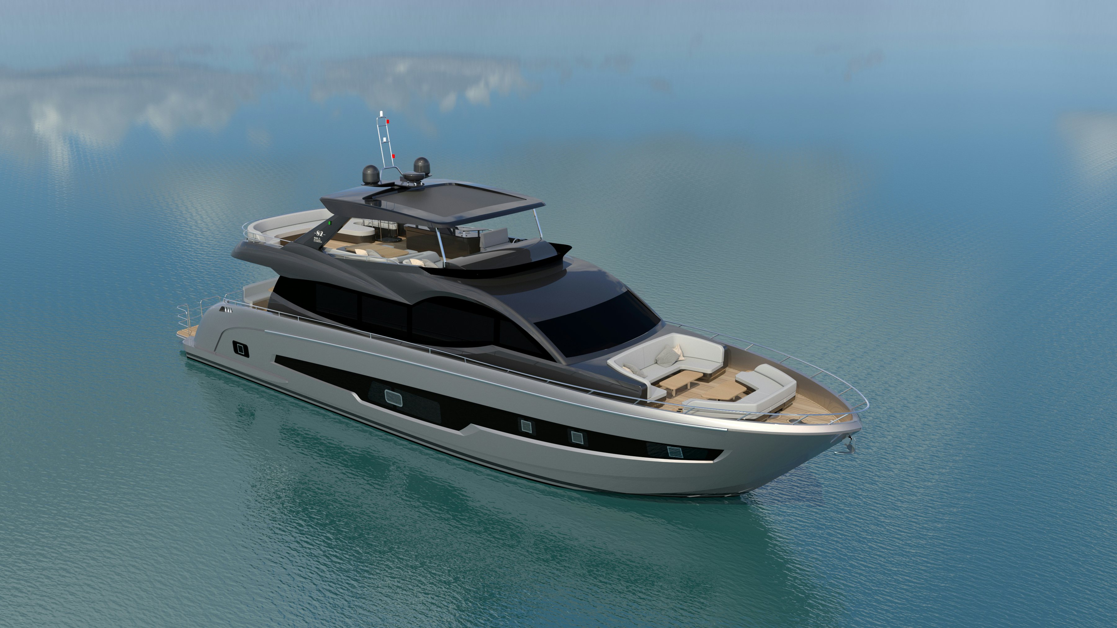 a boat in the water aboard ALLEGRO FLYBRIDGE 82 MODEL-X Yacht for Sale