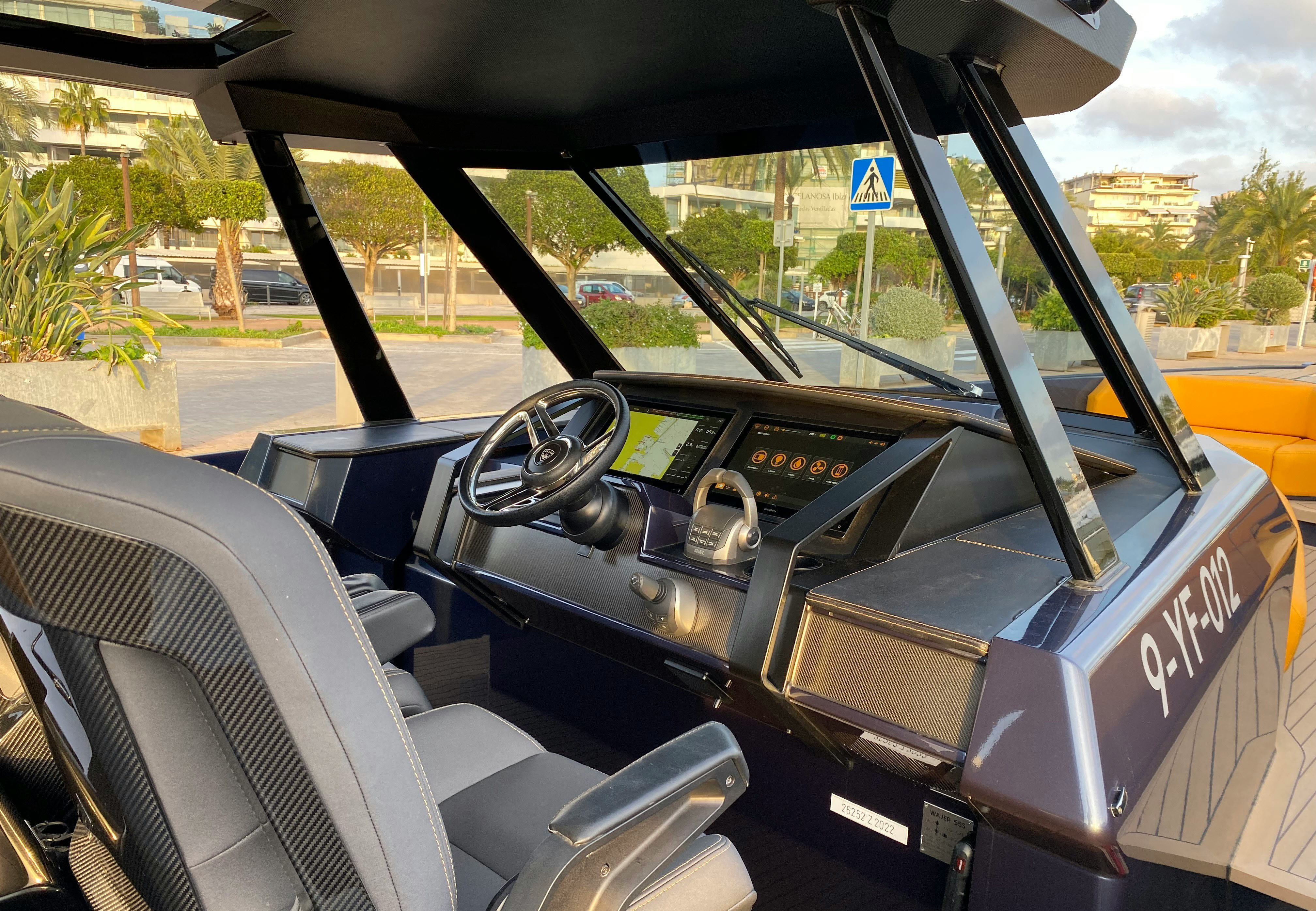 the inside of a car aboard MONEYPENNY Yacht for Sale