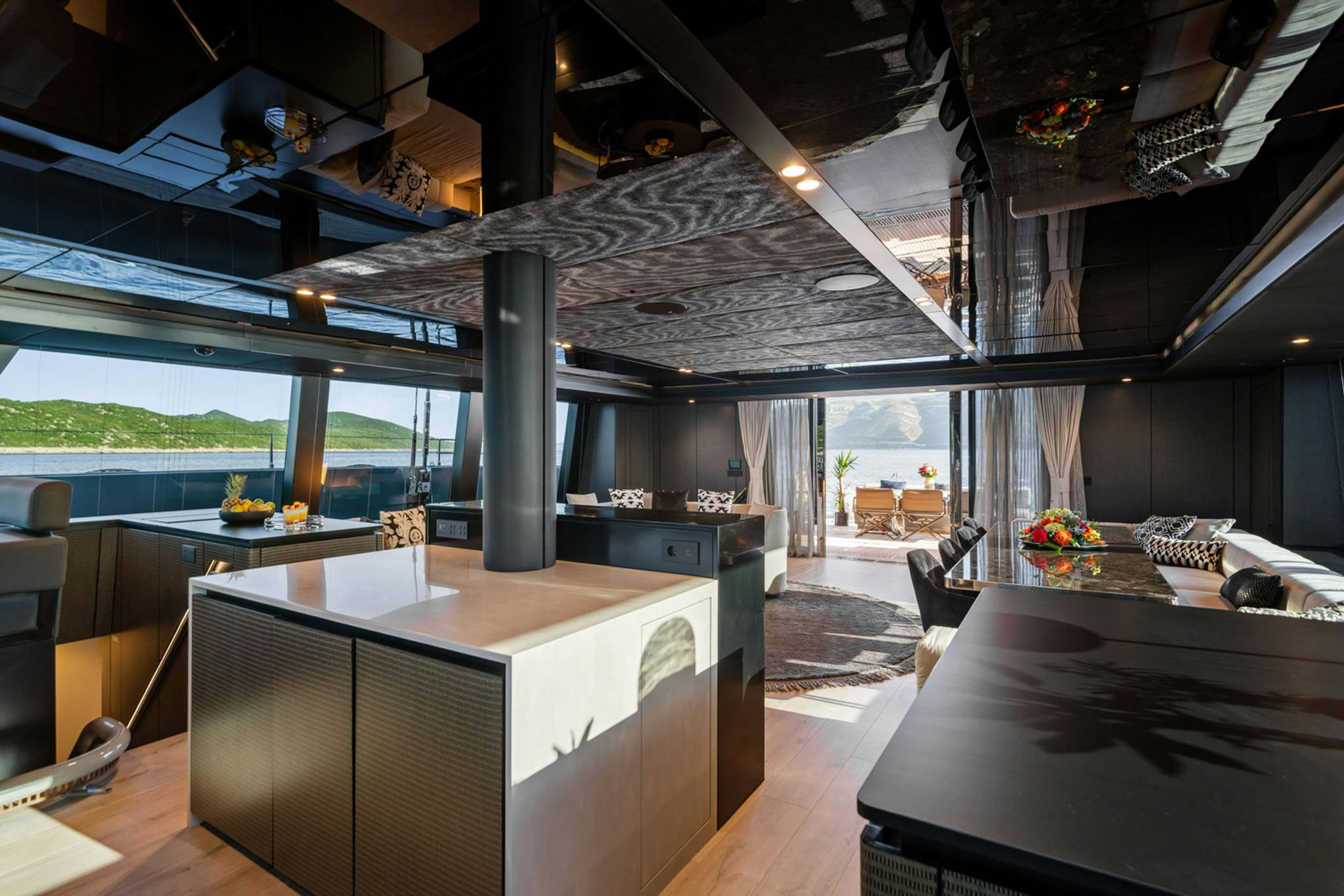 a large room with a large open roof and a large open space aboard GRAYA Yacht for Charter