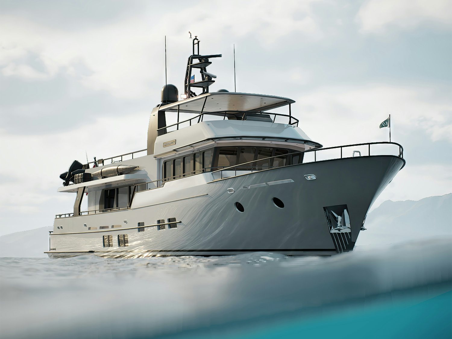 a large white boat aboard DOGGERSBANK 90 OFFSHORE Yacht for Sale