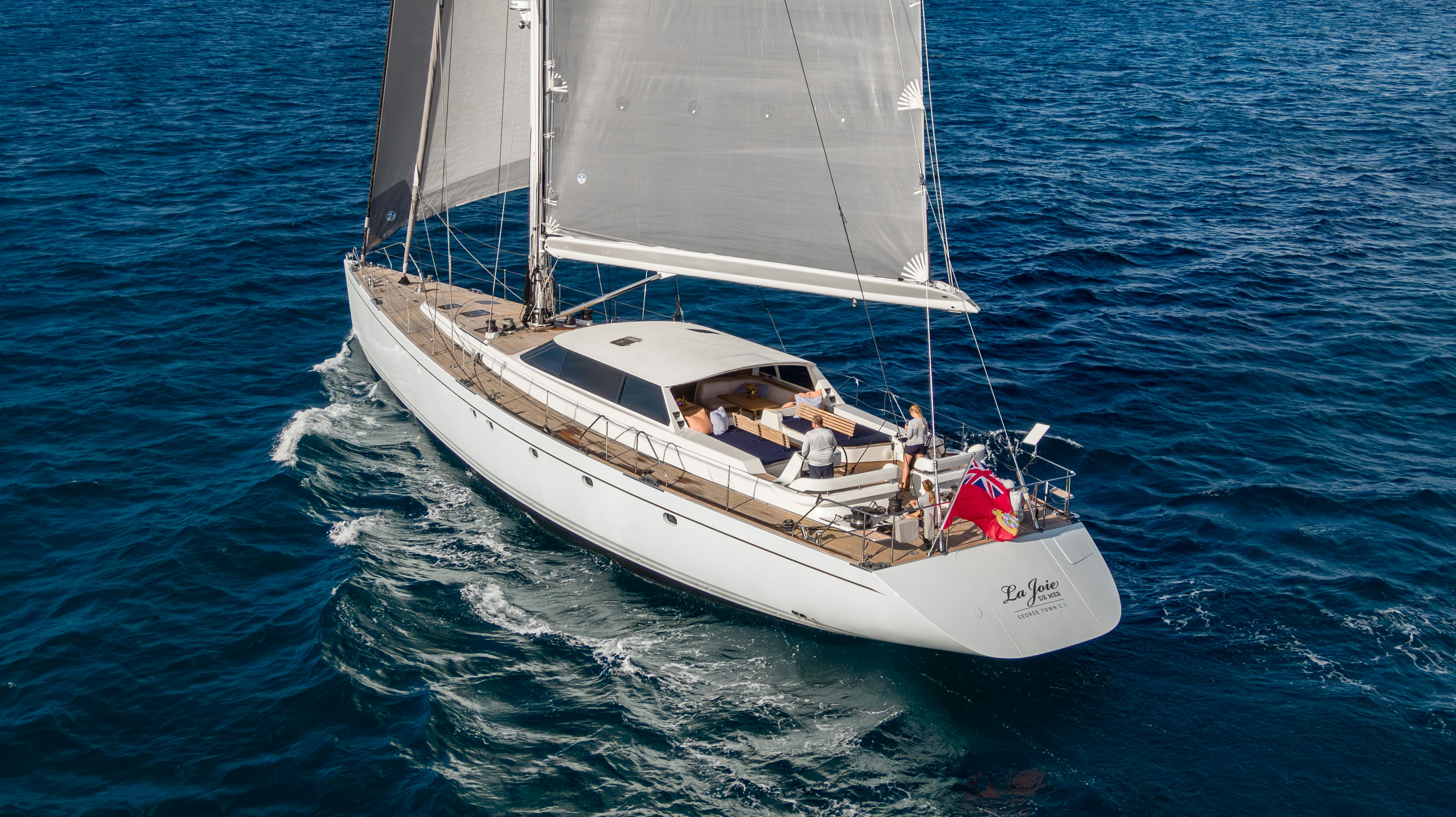a boat on the water aboard LA JOIE DE MER Yacht for Sale