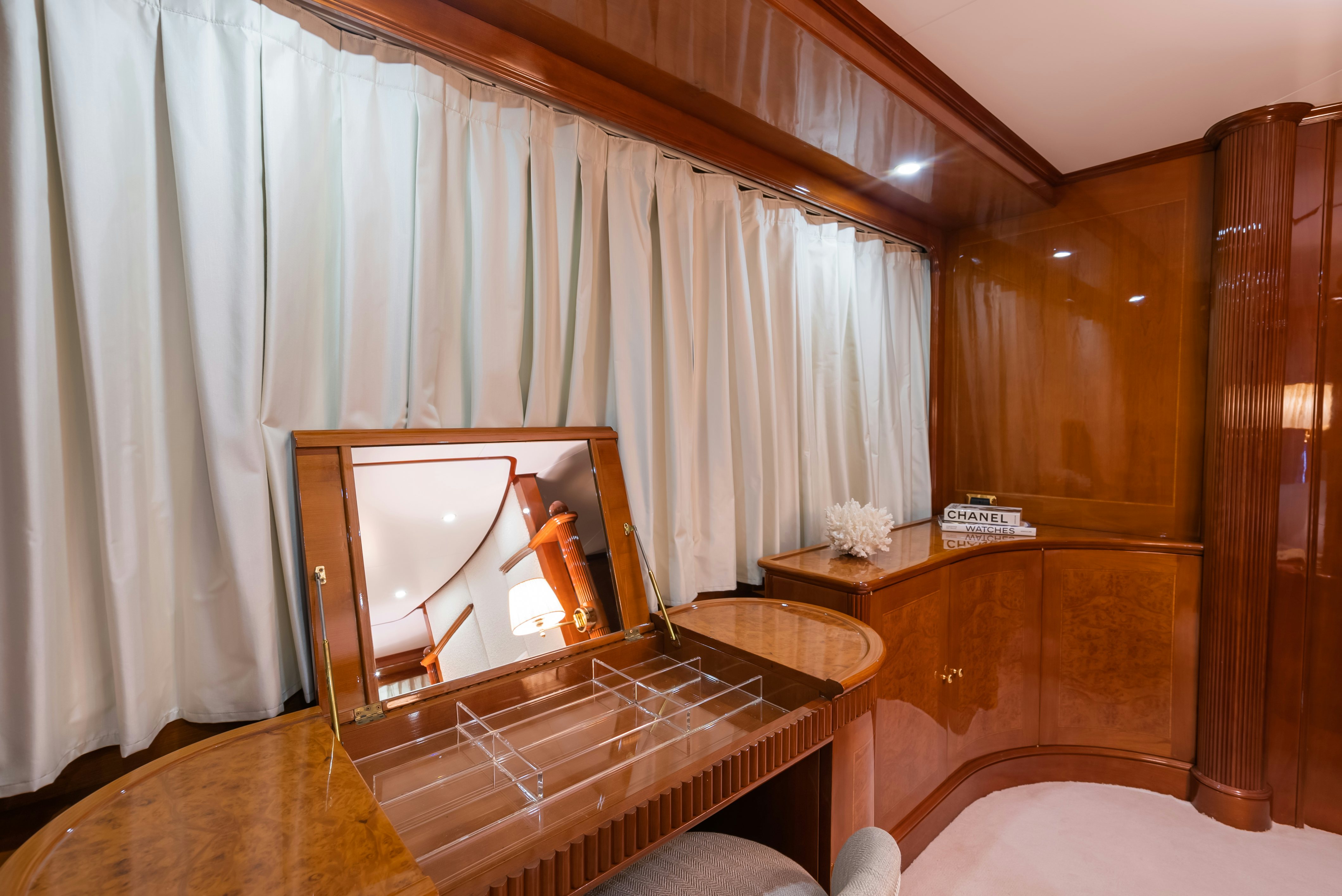 a room with a bed and a piano aboard STELLA FIERA Yacht for Sale