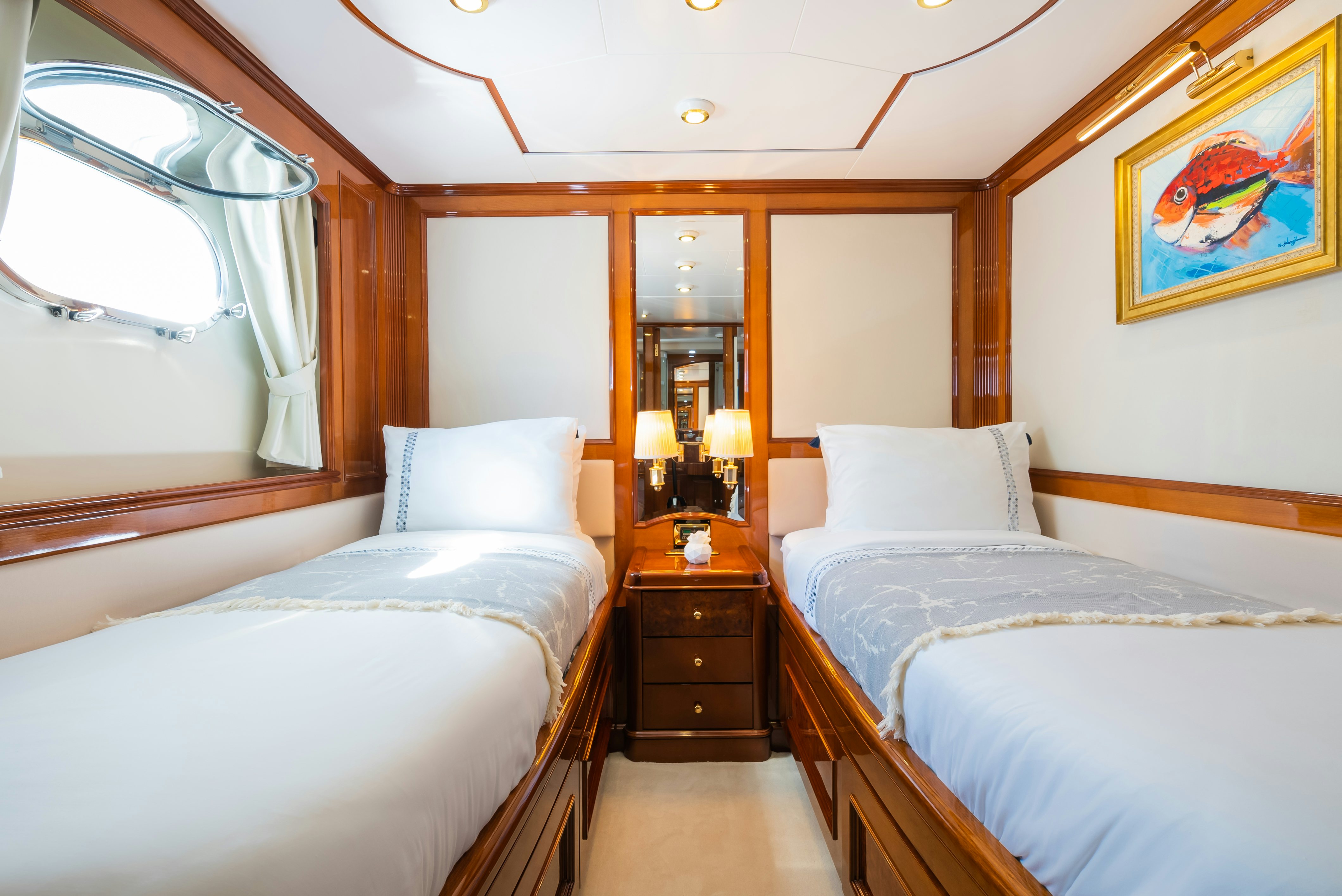 a room with two beds aboard STELLA FIERA Yacht for Sale