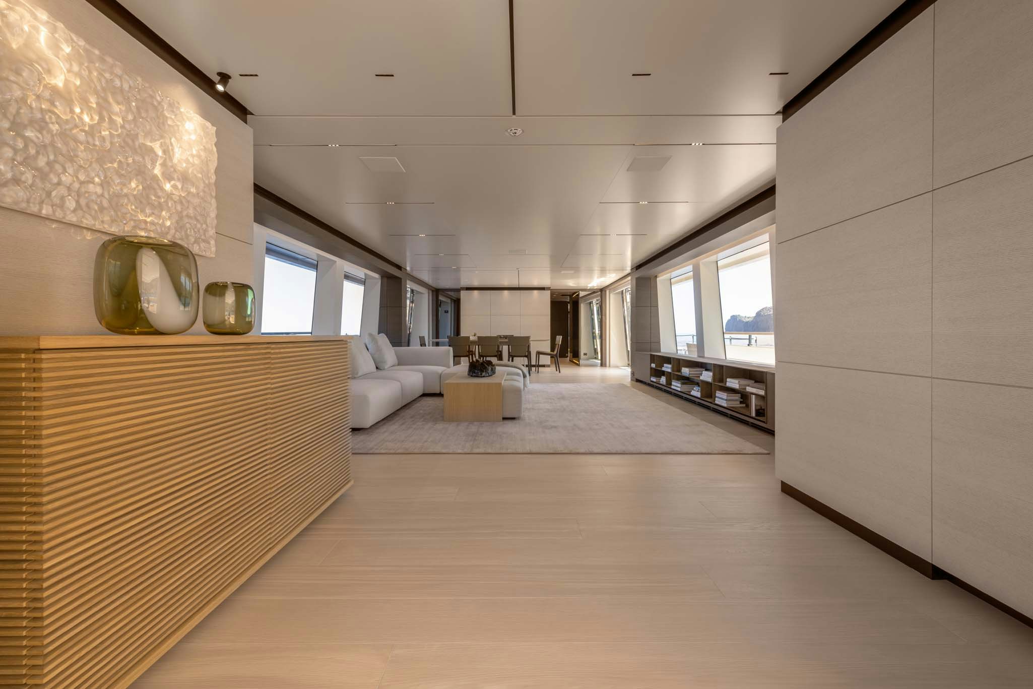 a room with a large wood floor aboard PALOMA Yacht for Charter
