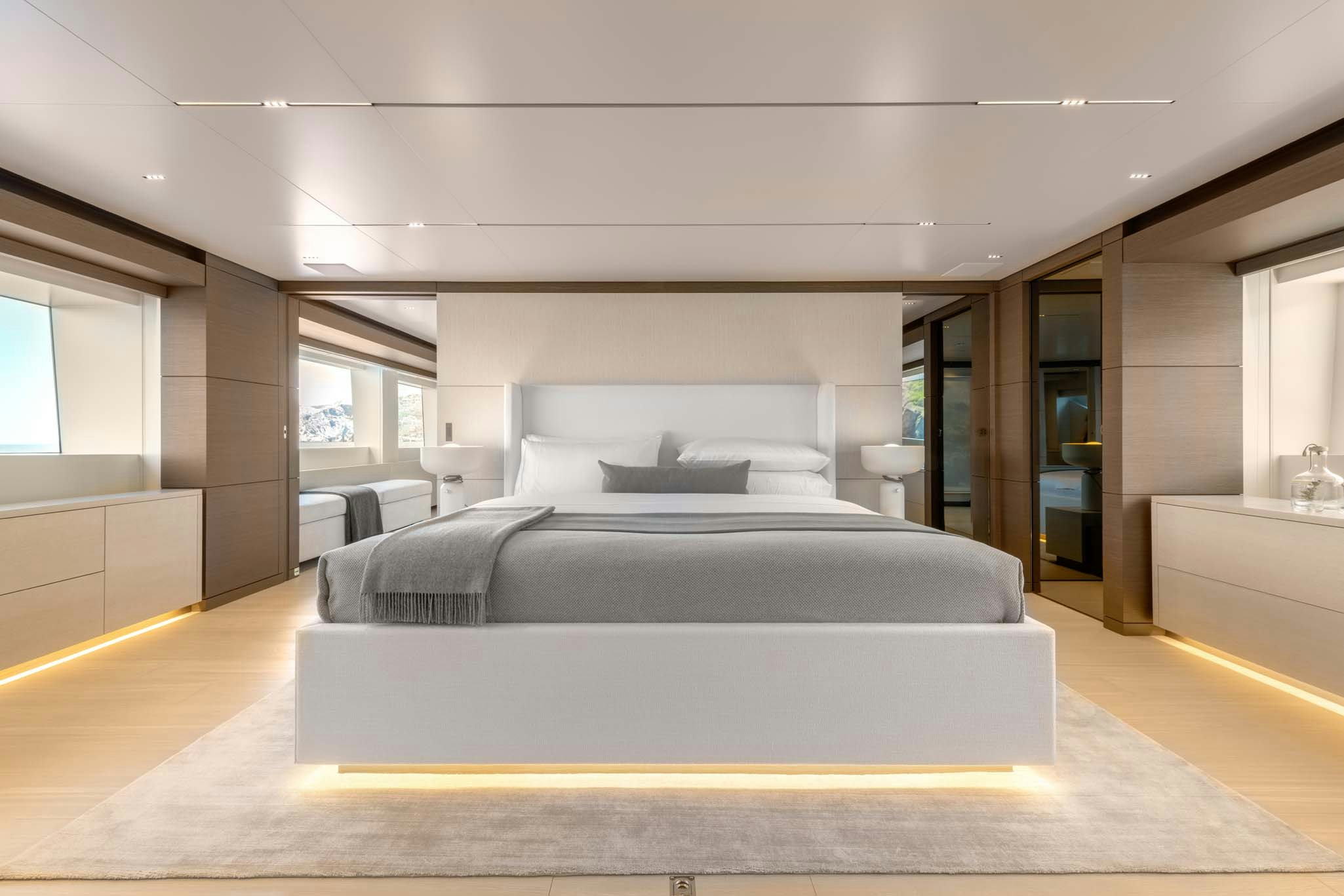 a large bed in a room aboard PALOMA Yacht for Charter