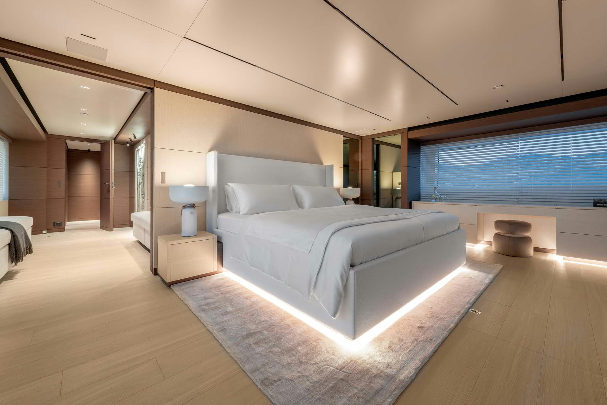 a large bedroom with a large bed aboard PALOMA Yacht for Charter