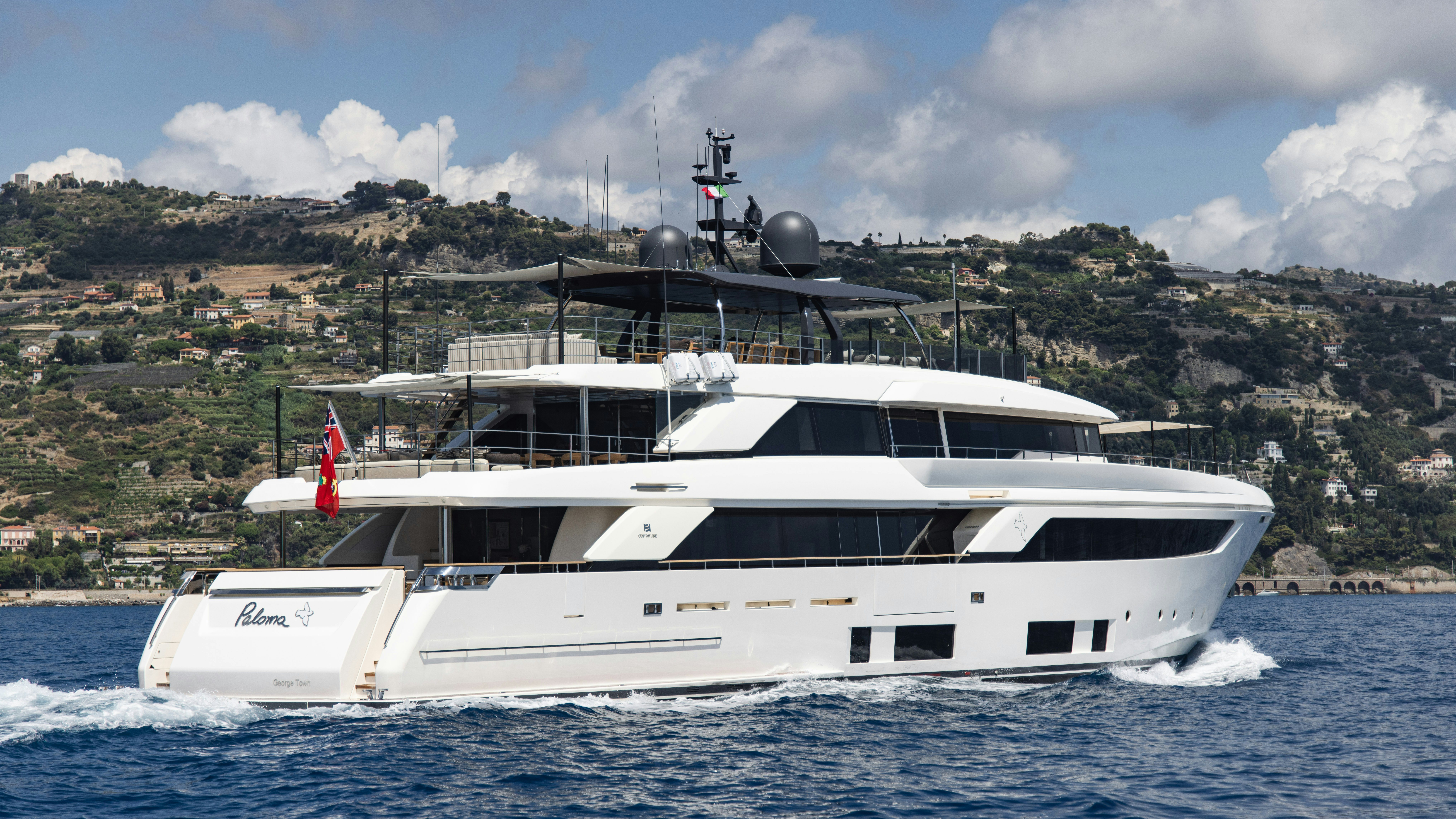 a white yacht on the water aboard PALOMA Yacht for Charter