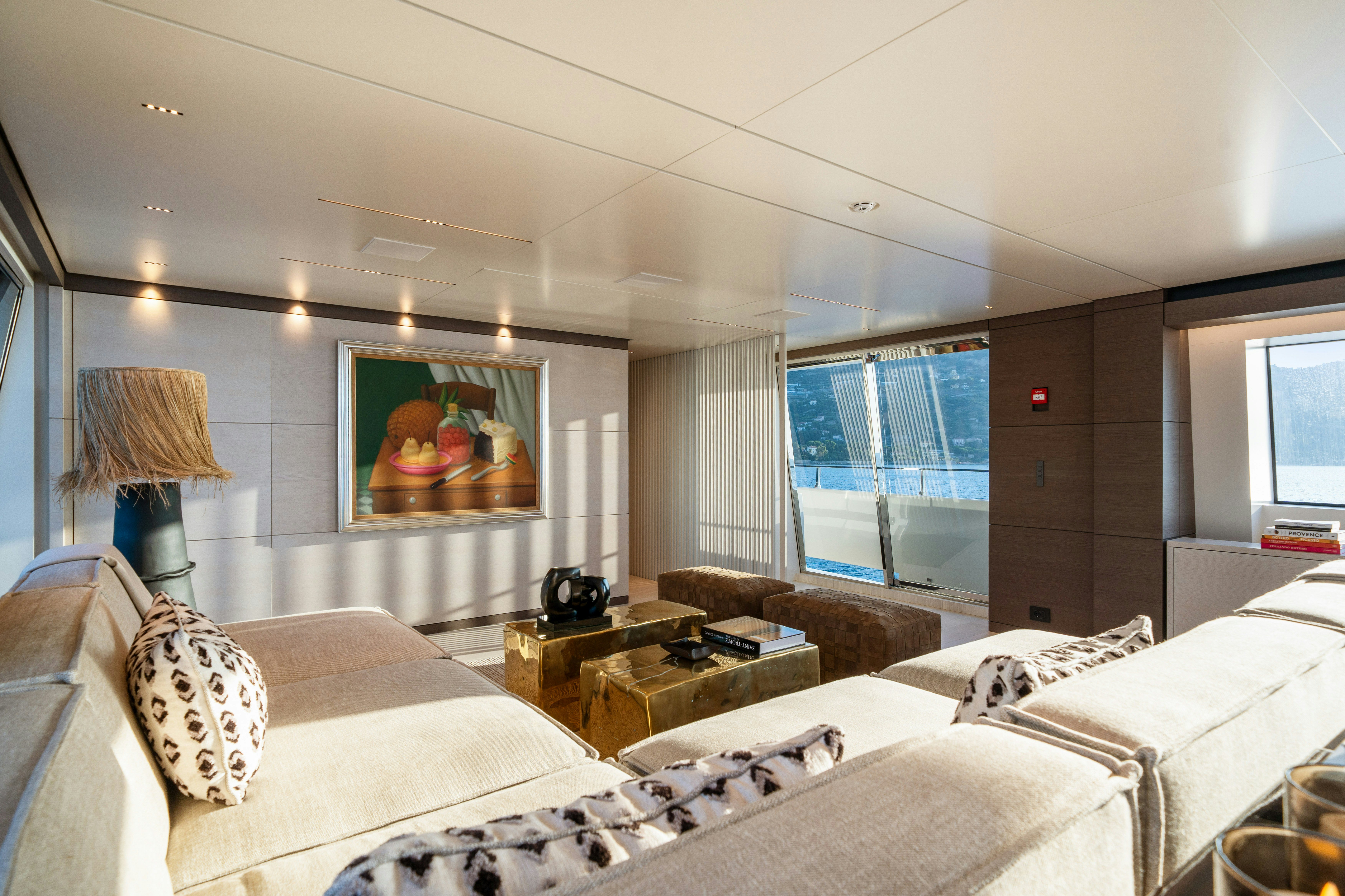 a room with a tv and a couch aboard PALOMA Yacht for Charter