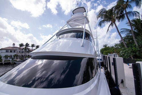 a white boat on a deck aboard CABALLO GRANDE Yacht for Sale