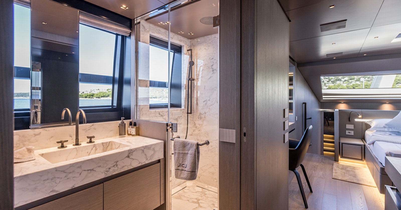 a bathroom with a large sink aboard JICJ Yacht for Sale