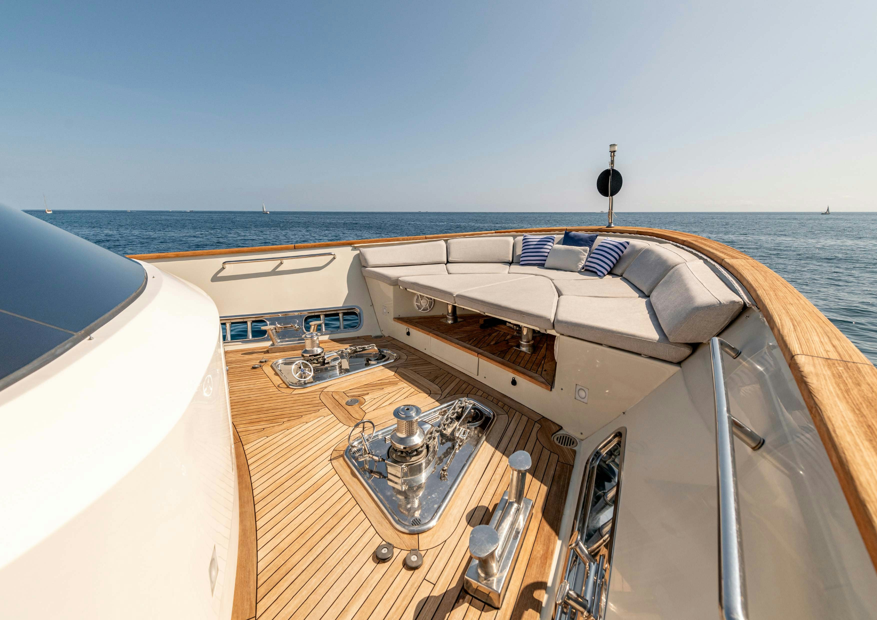a deck with a large ship on it aboard SERENITY IV Yacht for Sale