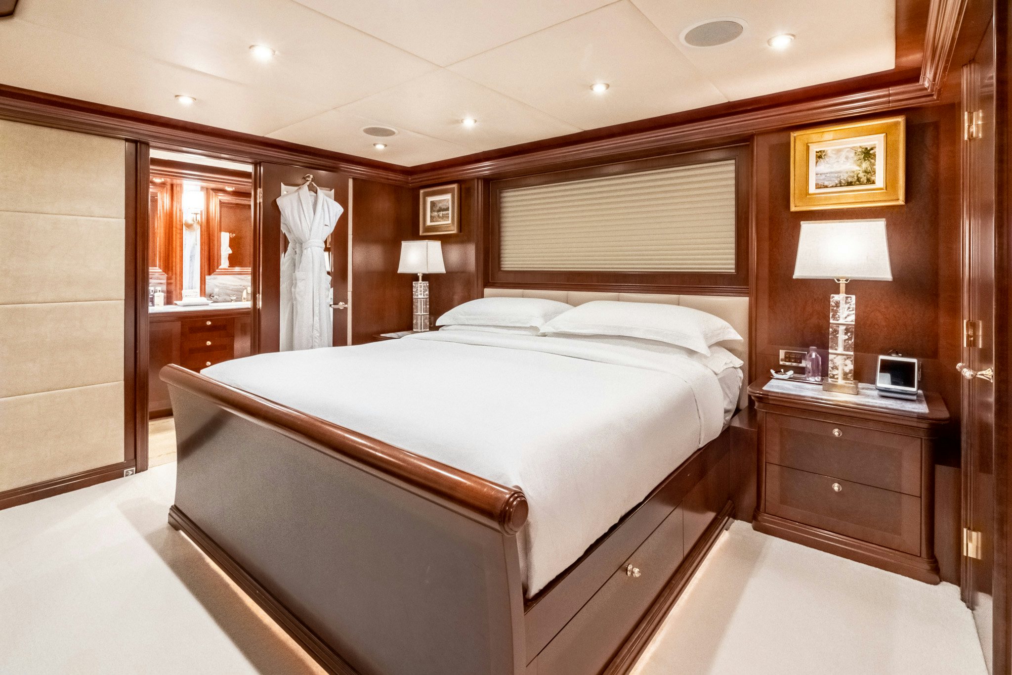 a hotel room with a bed aboard ZOOM ZOOM ZOOM Yacht for Charter
