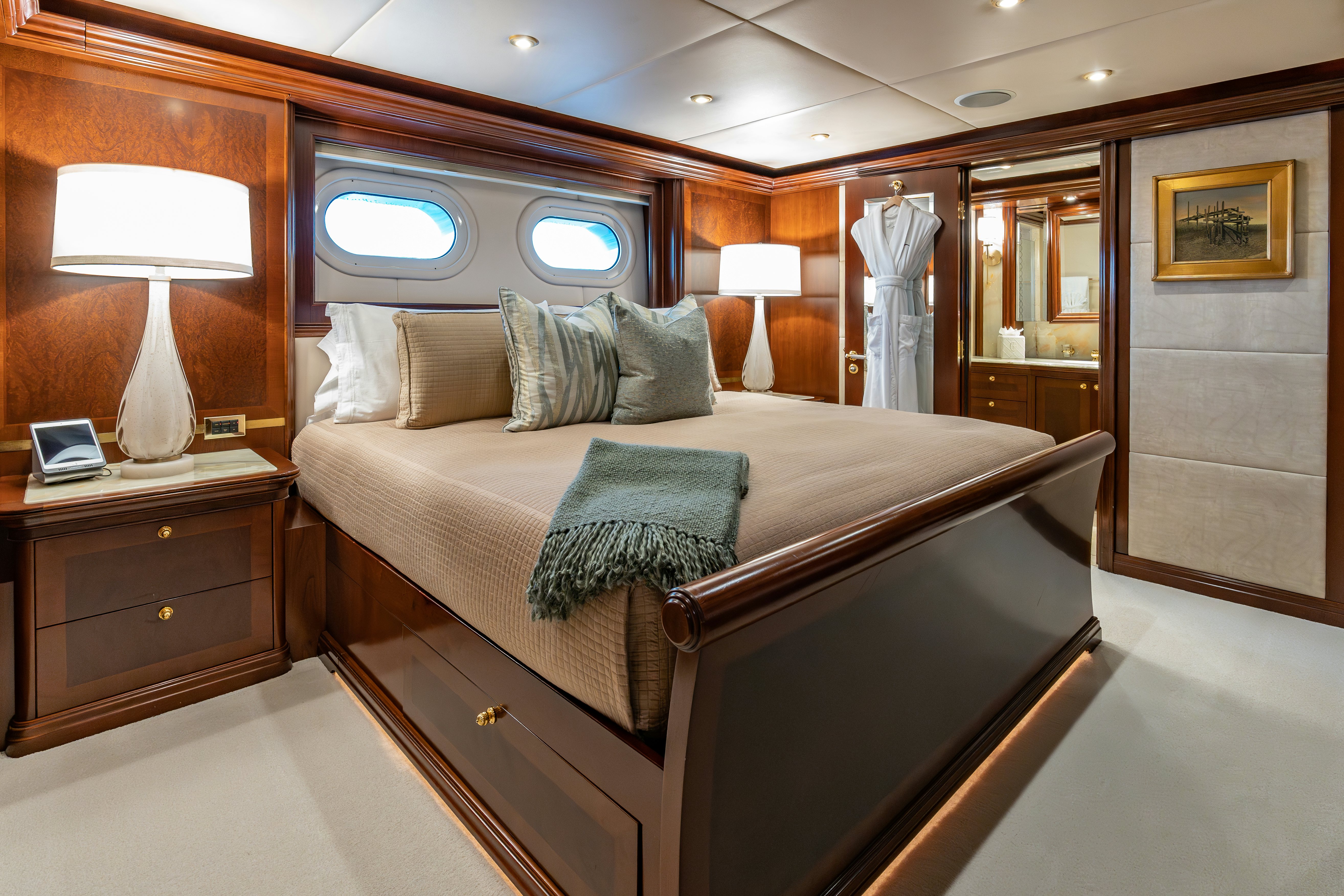a bed in a room aboard ZOOM ZOOM ZOOM Yacht for Charter