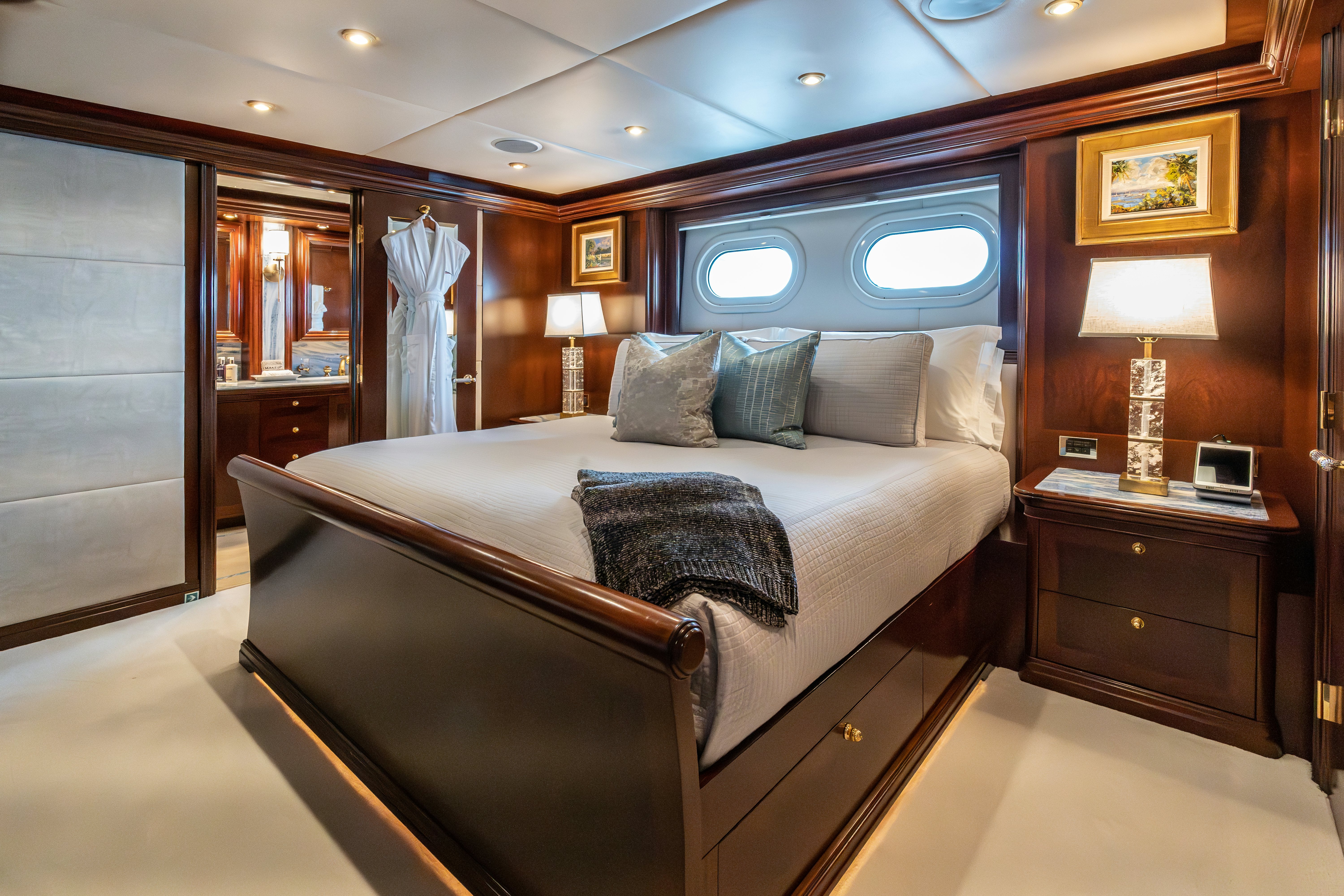 a bed in a hotel room aboard ZOOM ZOOM ZOOM Yacht for Charter