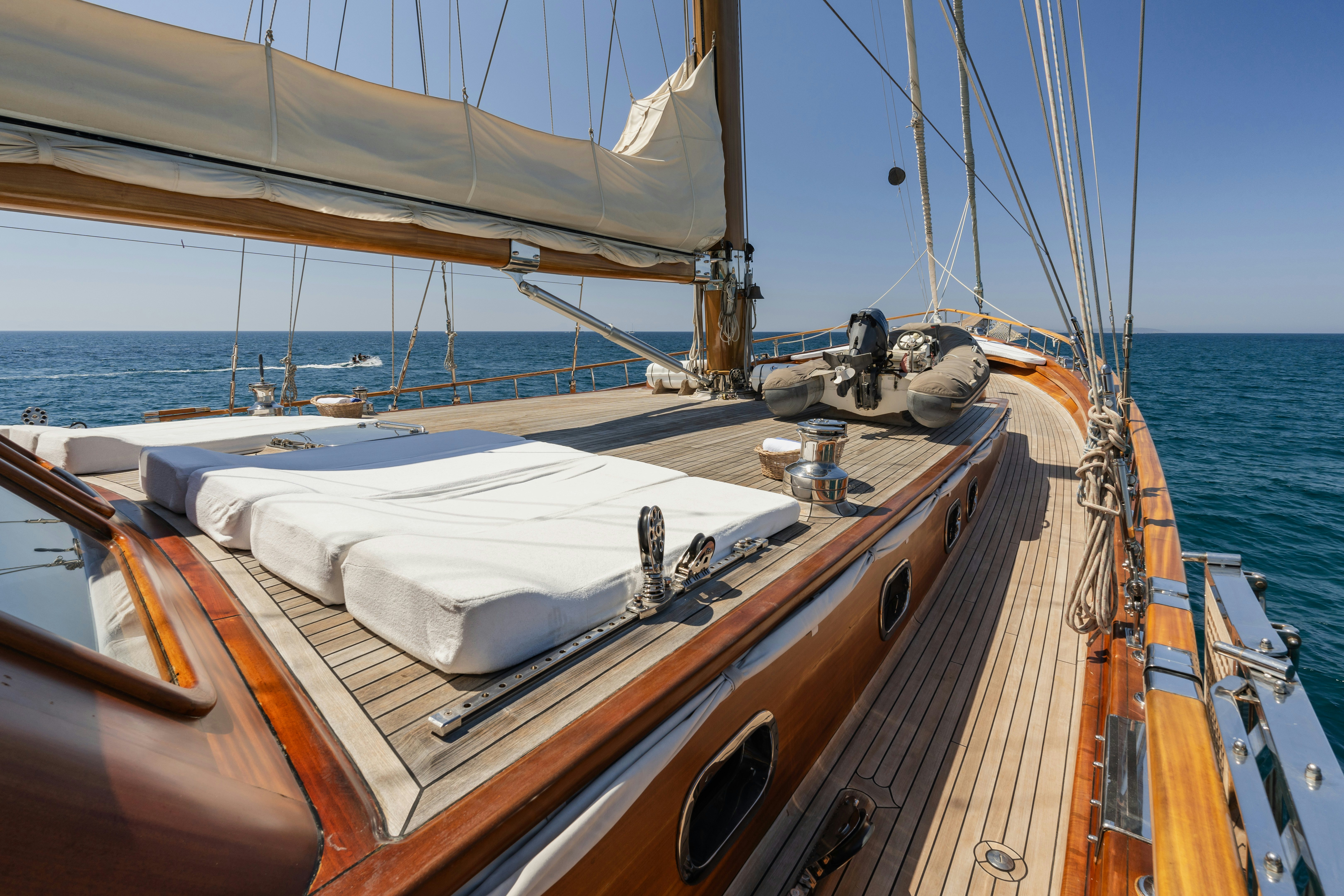 a boat with a white cover on the front aboard CAKIRYILDIZ Yacht for Sale