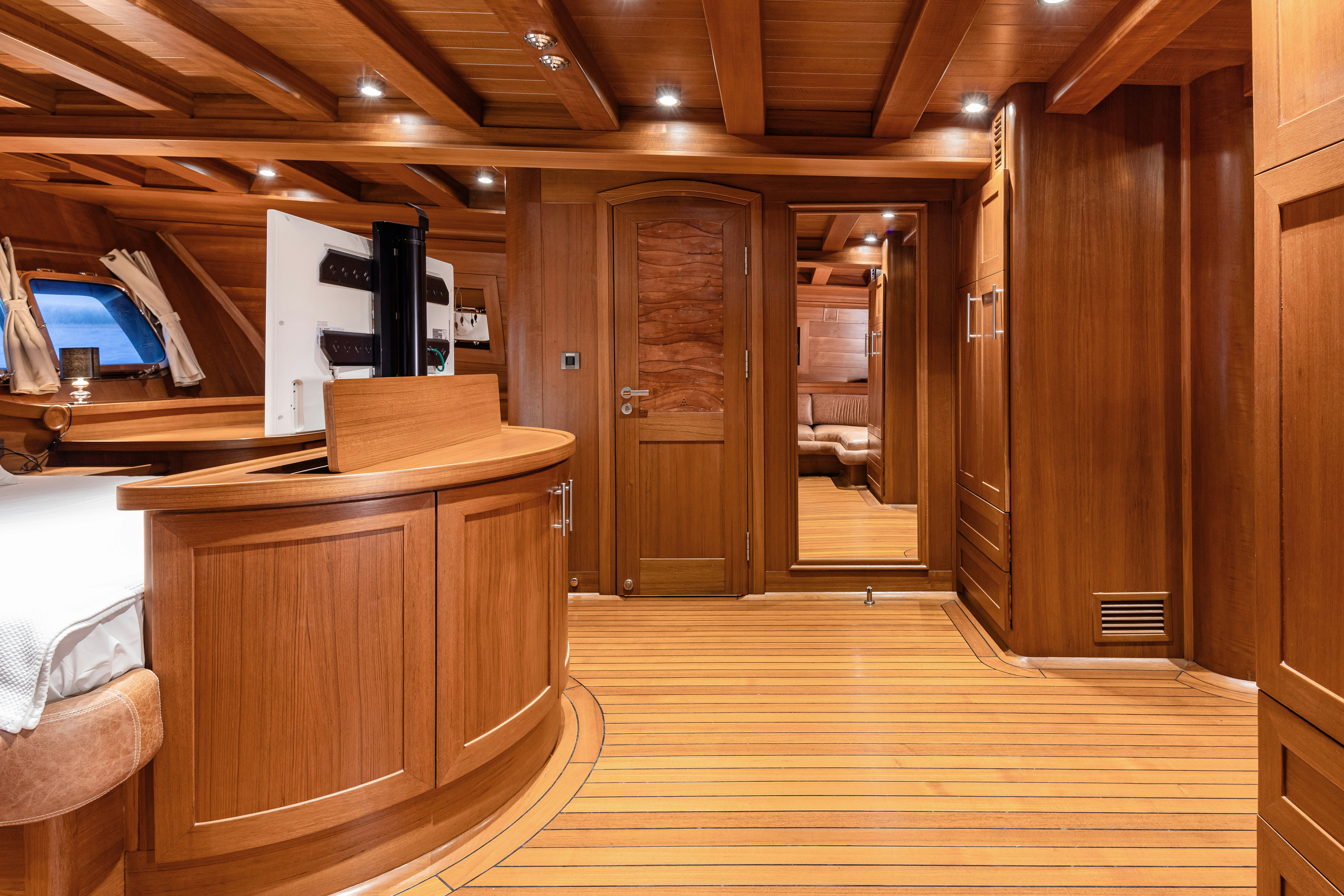 a room with wooden cabinets aboard CAKIRYILDIZ Yacht for Sale