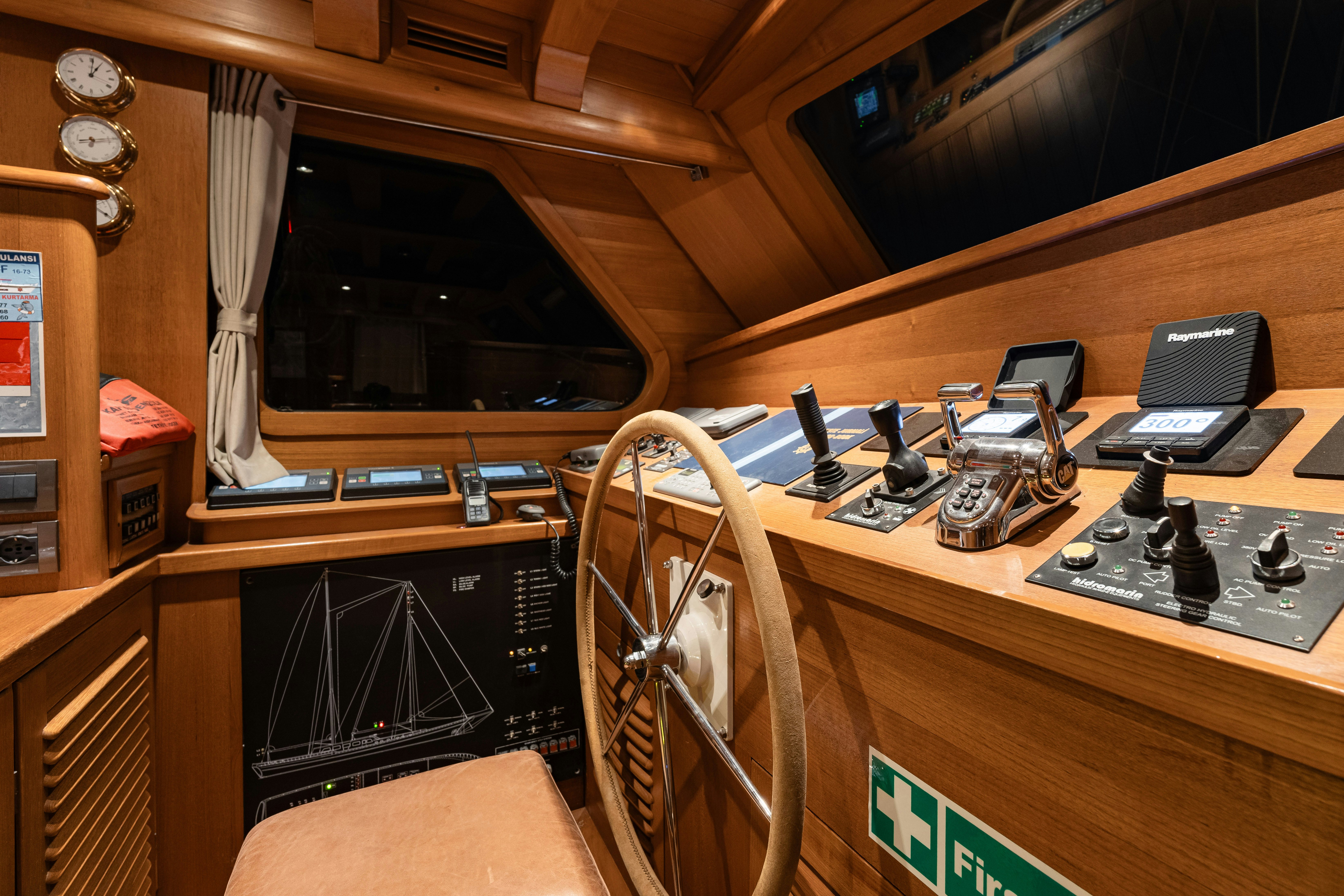 a desk with a computer and a television aboard CAKIRYILDIZ Yacht for Sale