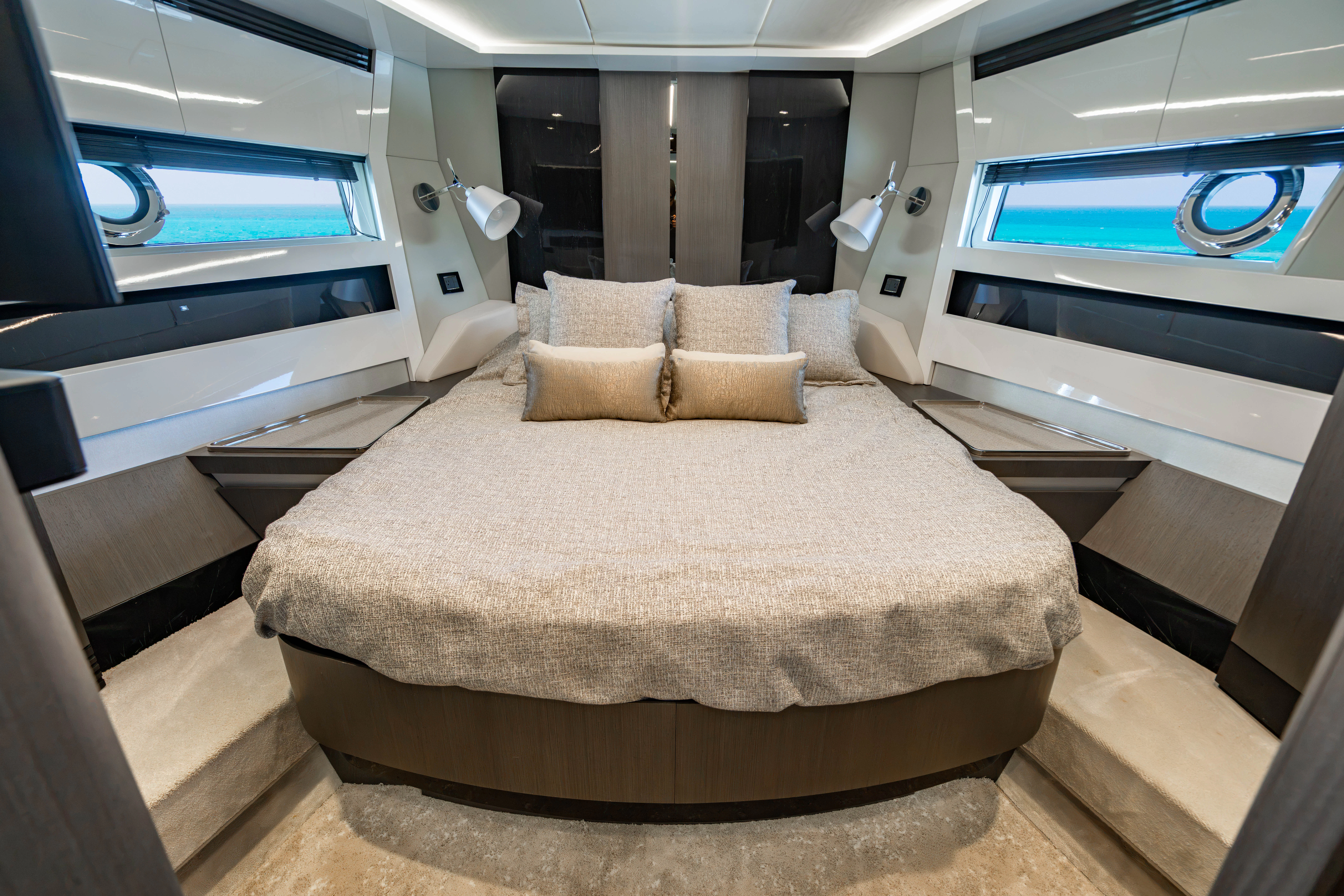 a bed in a room aboard ESCAPIST Yacht for Sale