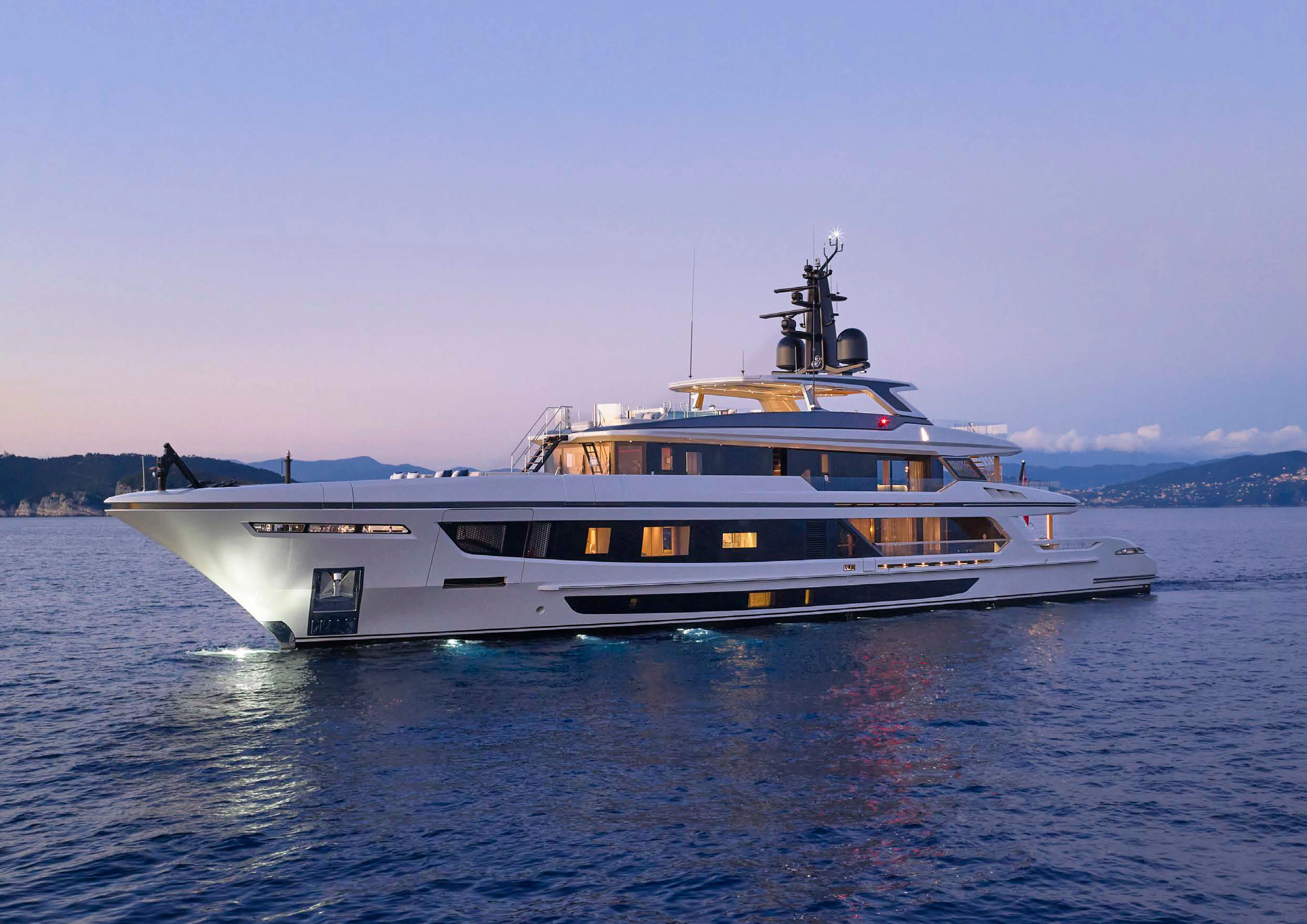a large white boat on the water aboard AWANDRA Yacht for Charter